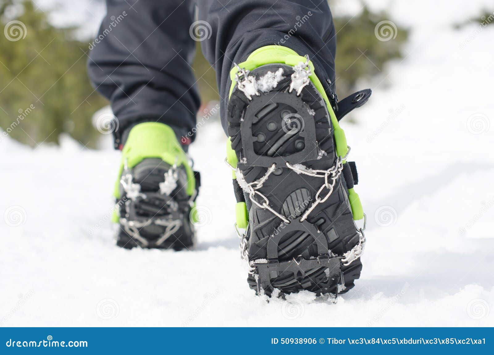 hiking boots with crampon, equipment for ice climbing
