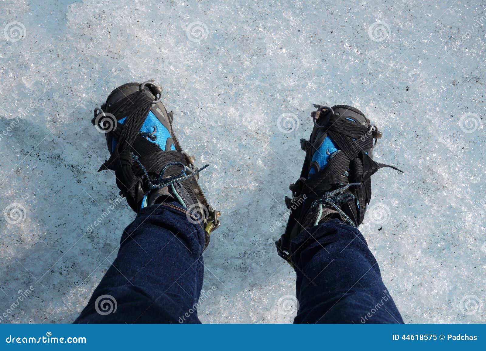hiking boots with crampon on ice