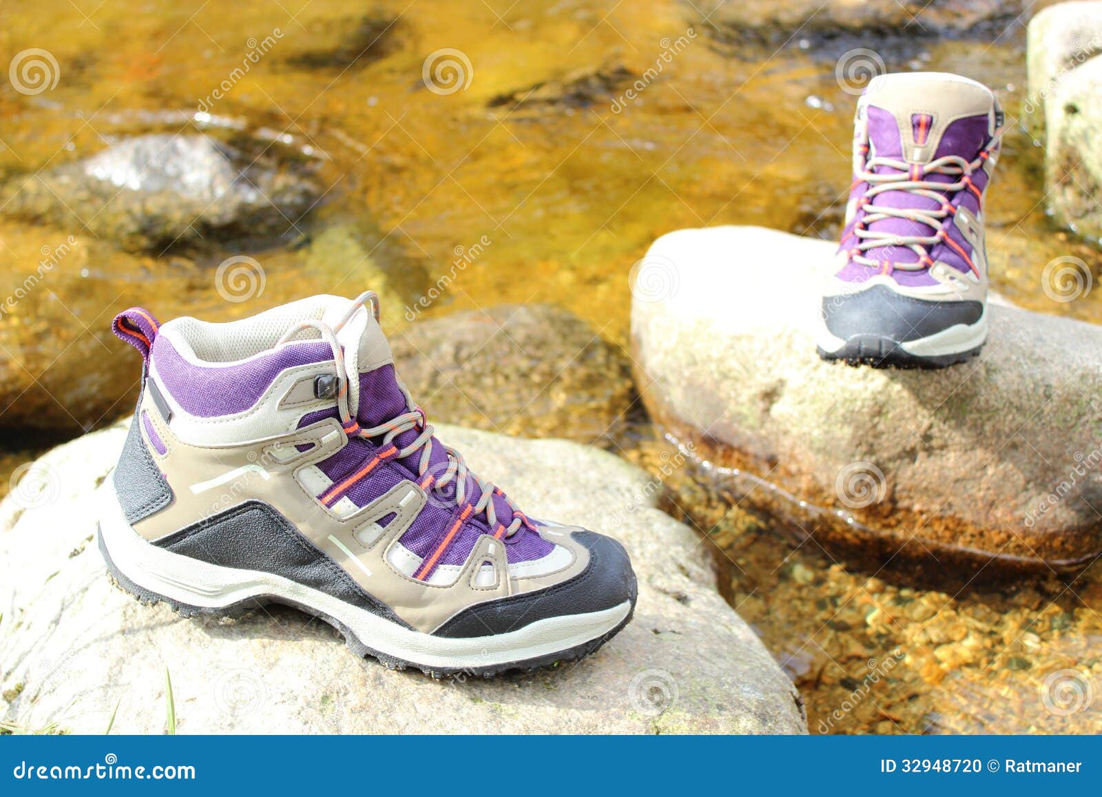 Hiking Boots Over a Mountain Stream Stock Photo - Image of trekking ...