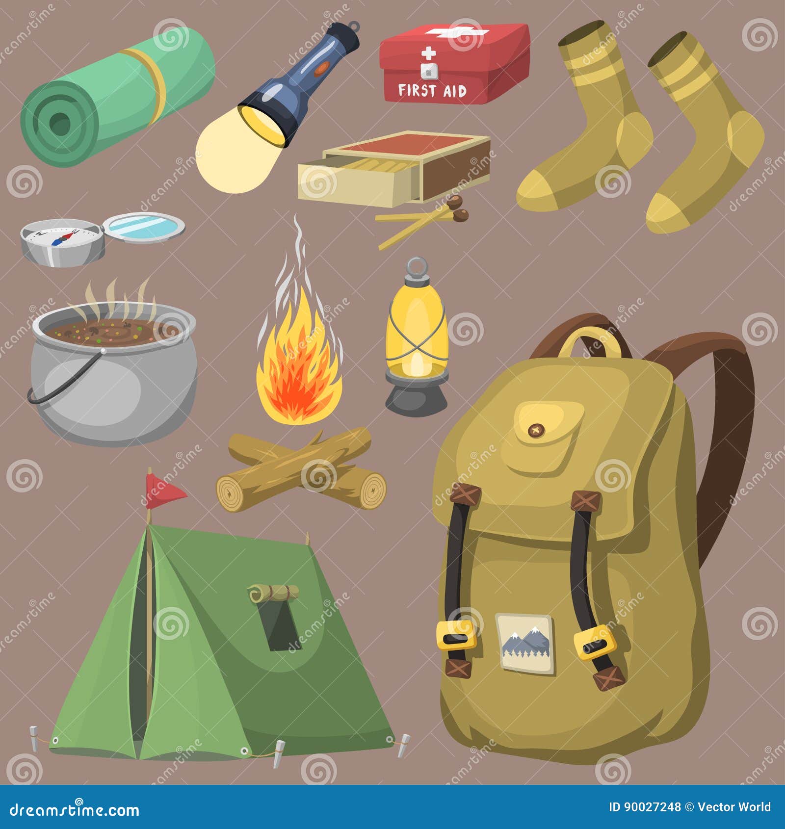 Hiking camping equipment base camp gear Royalty Free Vector
