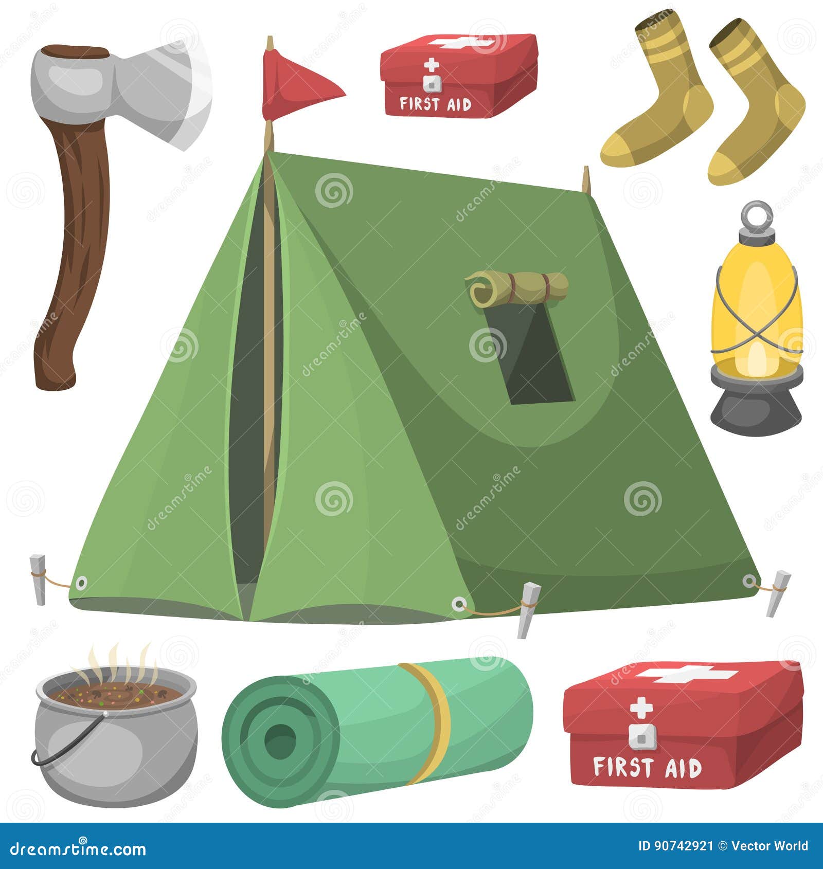 Camping Hiking Gear And Supplies Graphics Set Stock Illustration