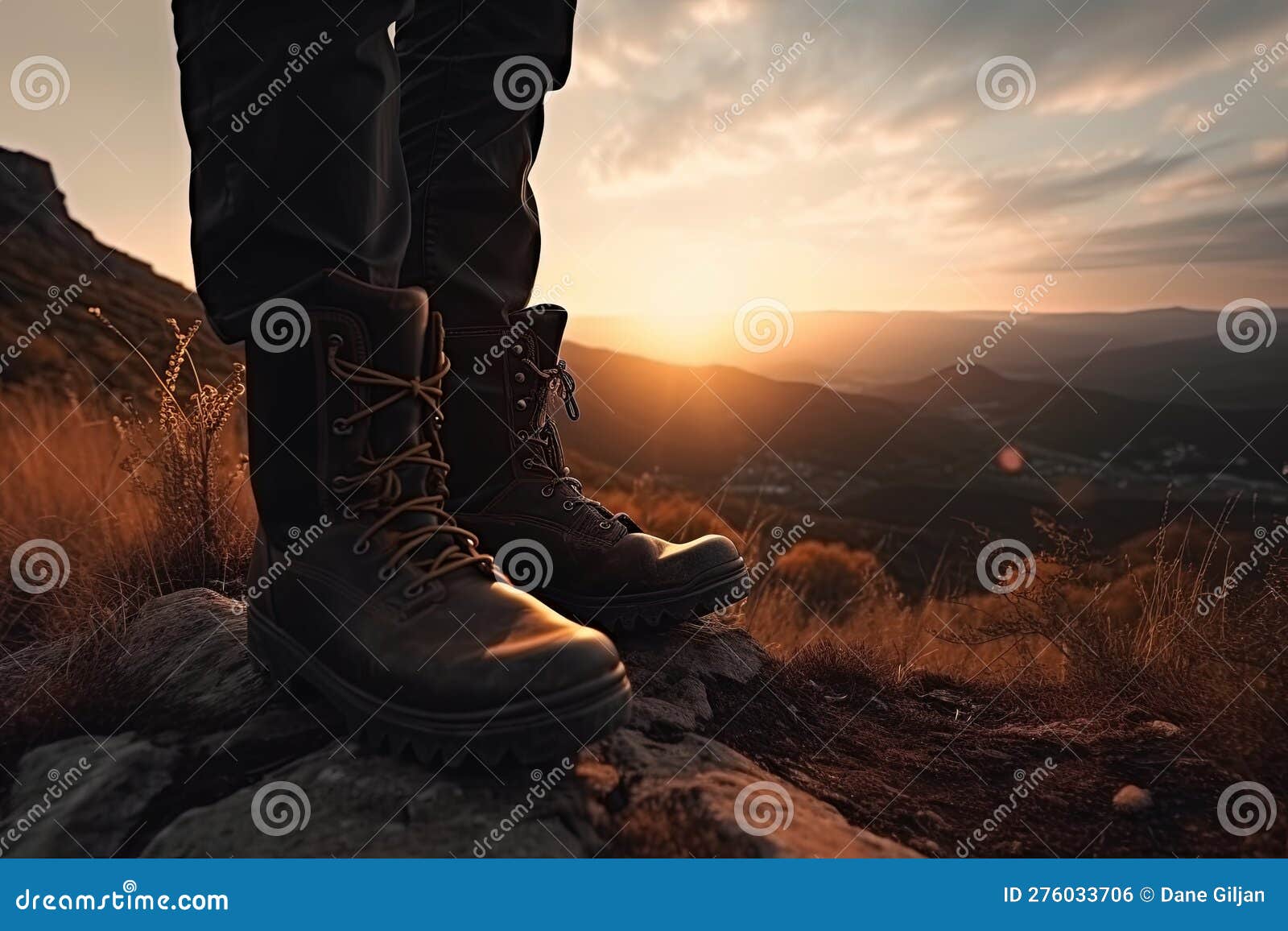Hiking in Climbing Boots in the Mountains Generative AI Stock