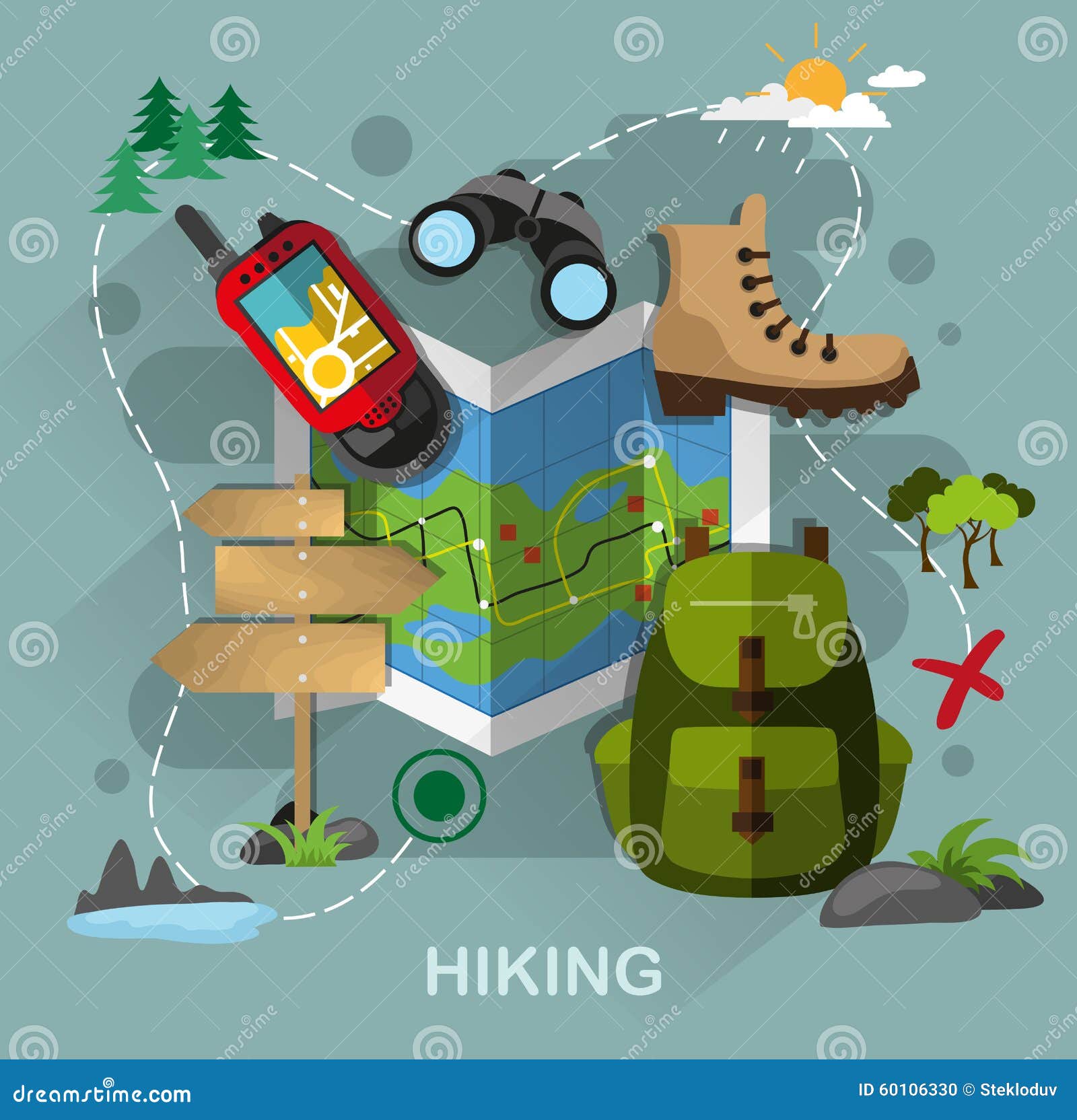 Hiking equipment stock vector. Illustration of camping - 60106330