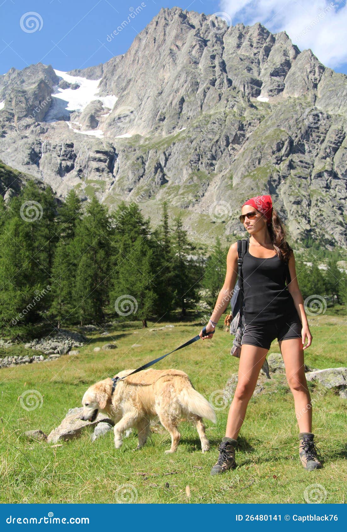 Hiking Girl Posing with Her Dog Stock Image Image of outdoor, girl
