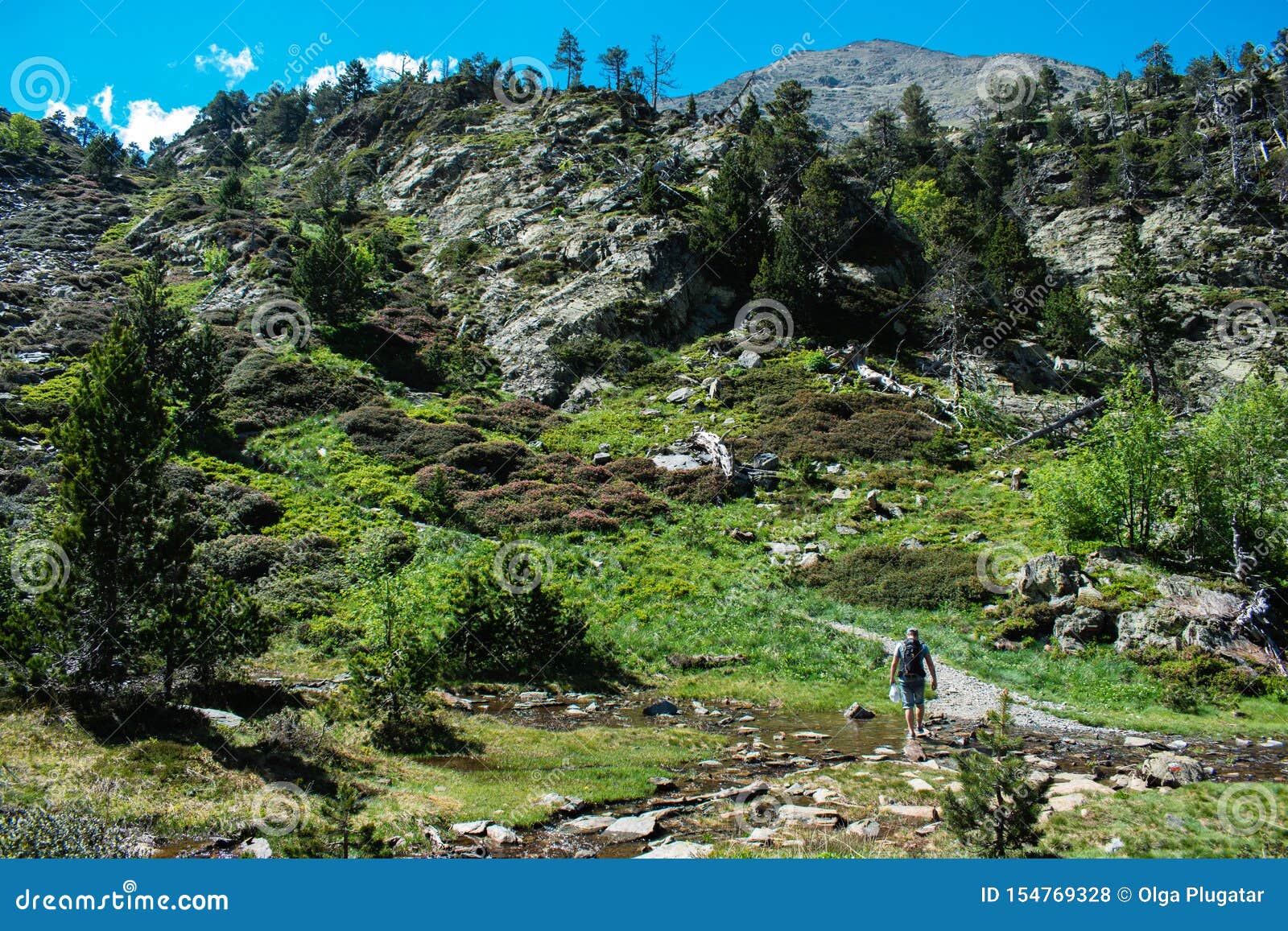 hiking in mountains in summer at parc natural del comapedrosa, andorra