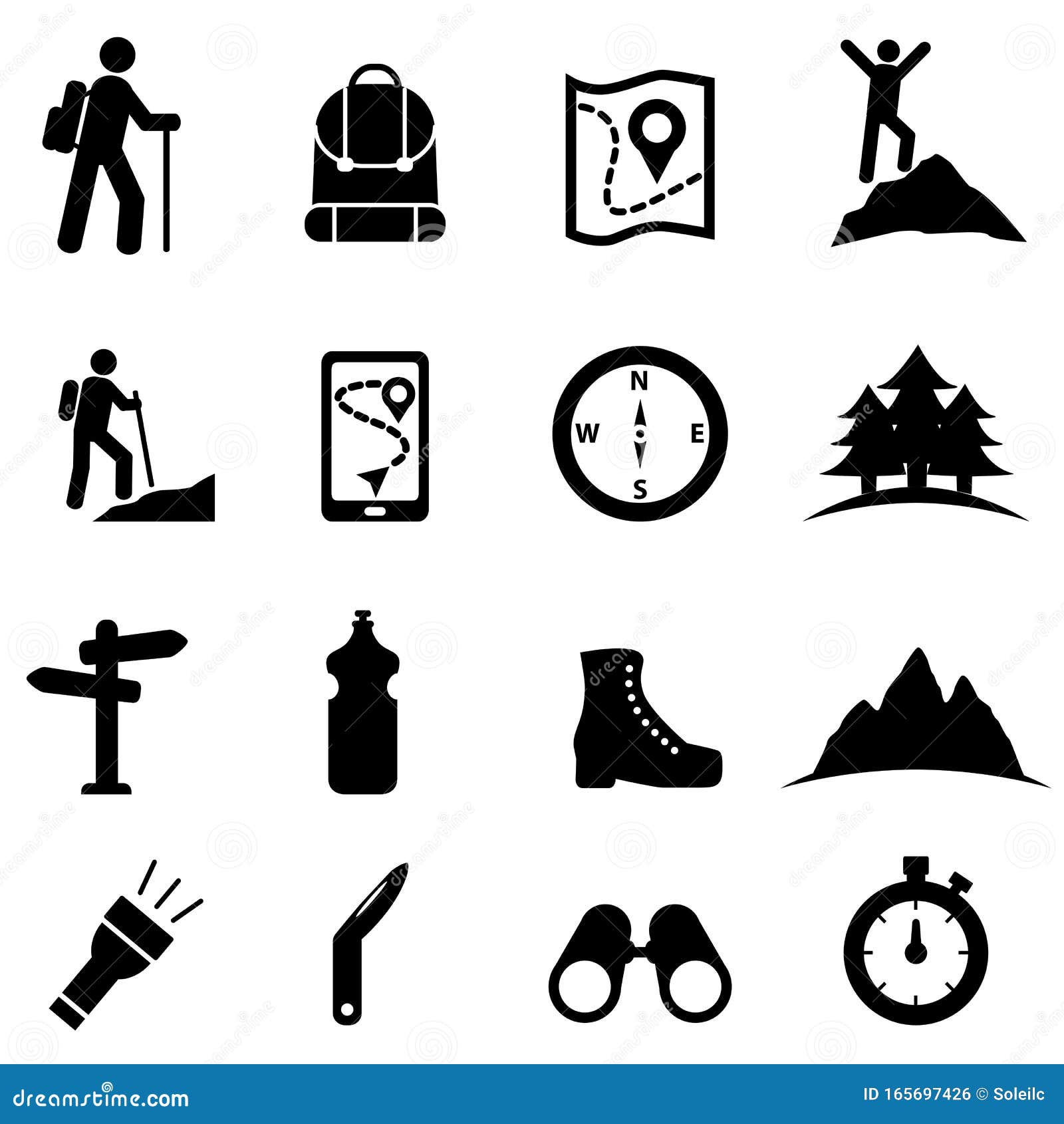 hiking, recreation and leisure icon set