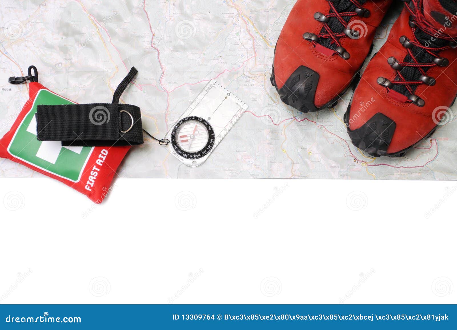 Hiking Shoes and Compass Background Stock Photo Image of exploration, detail 13309764