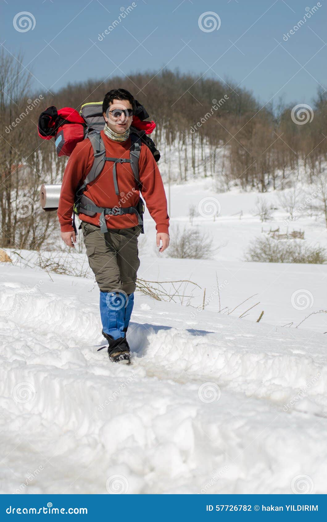 Hiking on snow stock photo. Image of paths, walking, smiling 57726782