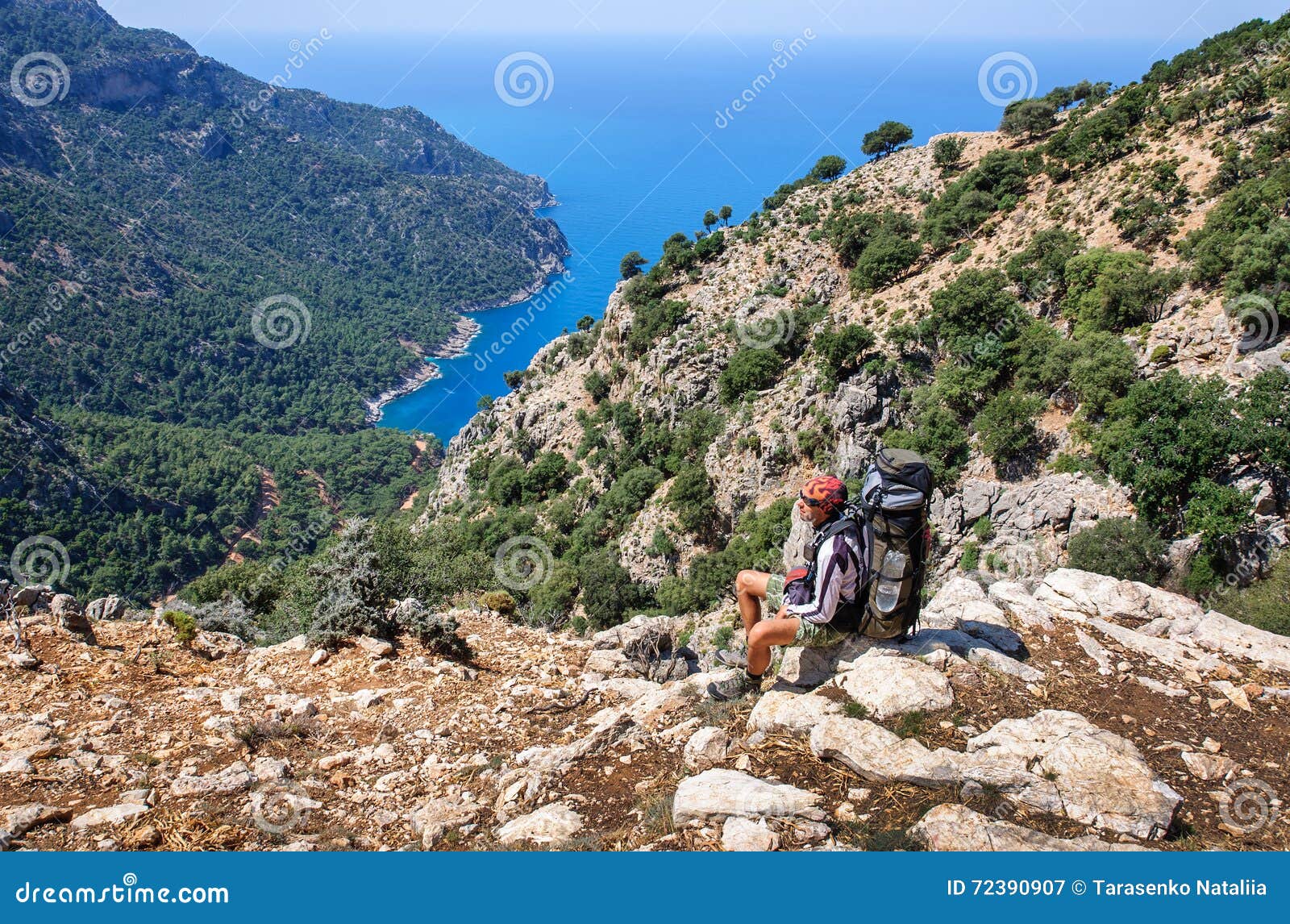 Hiking in Turkey. Lycian Way. Backpacker by the Sea Stock Image Image