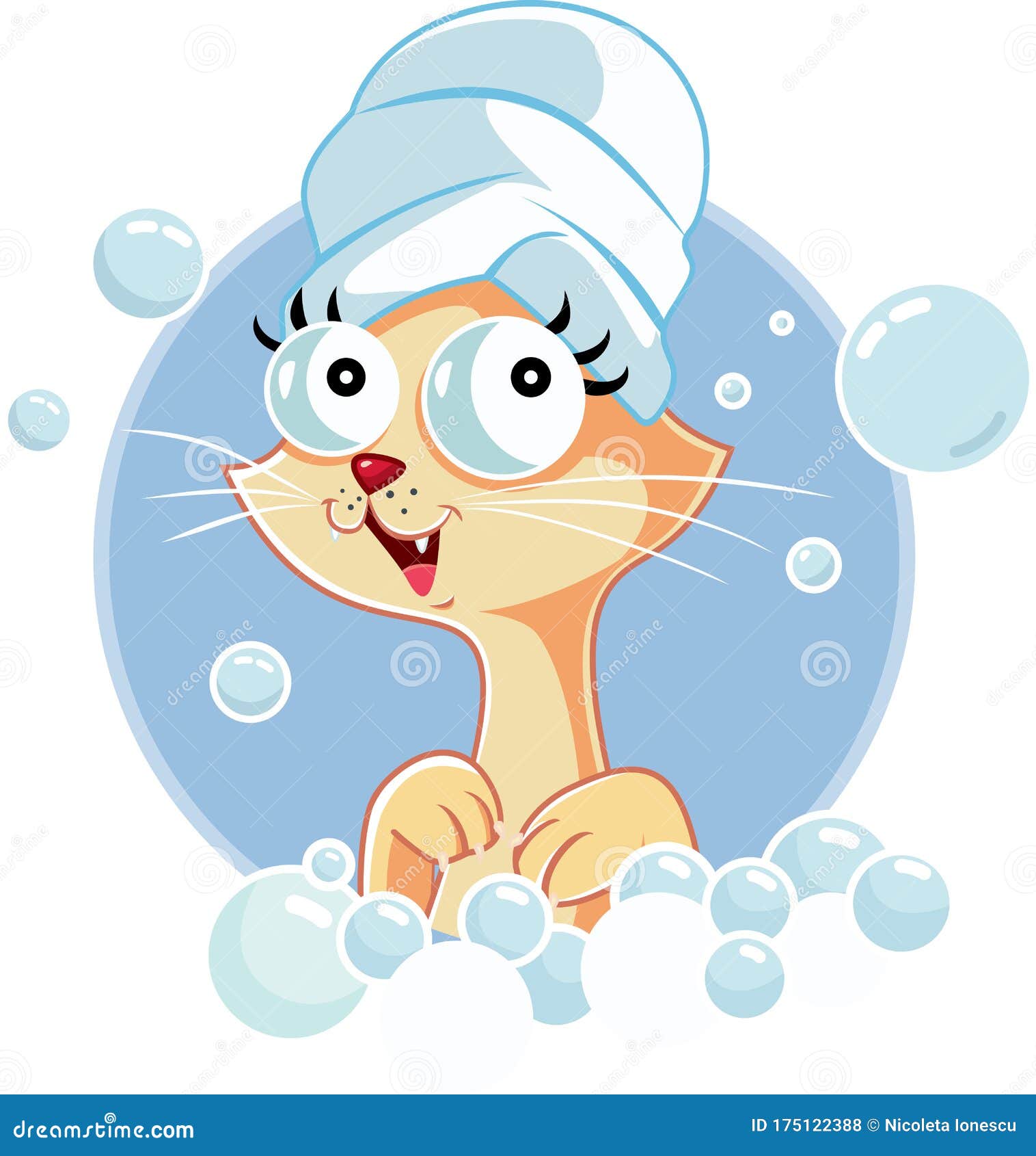 Cute Cat Mascot Taking a Bath Vector Cartoon Stock Vector