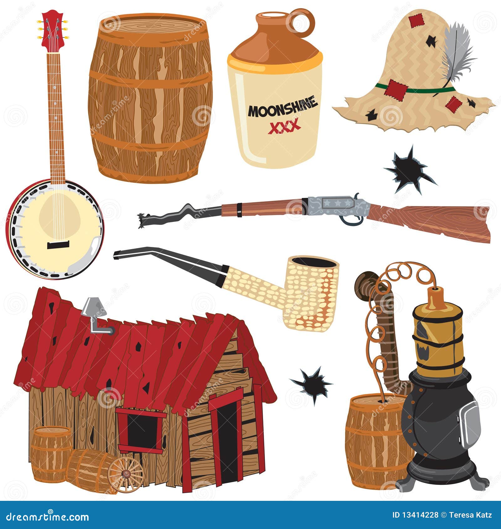 Hillbilly Clipart Icons and Elements Stock Vector Illustration of