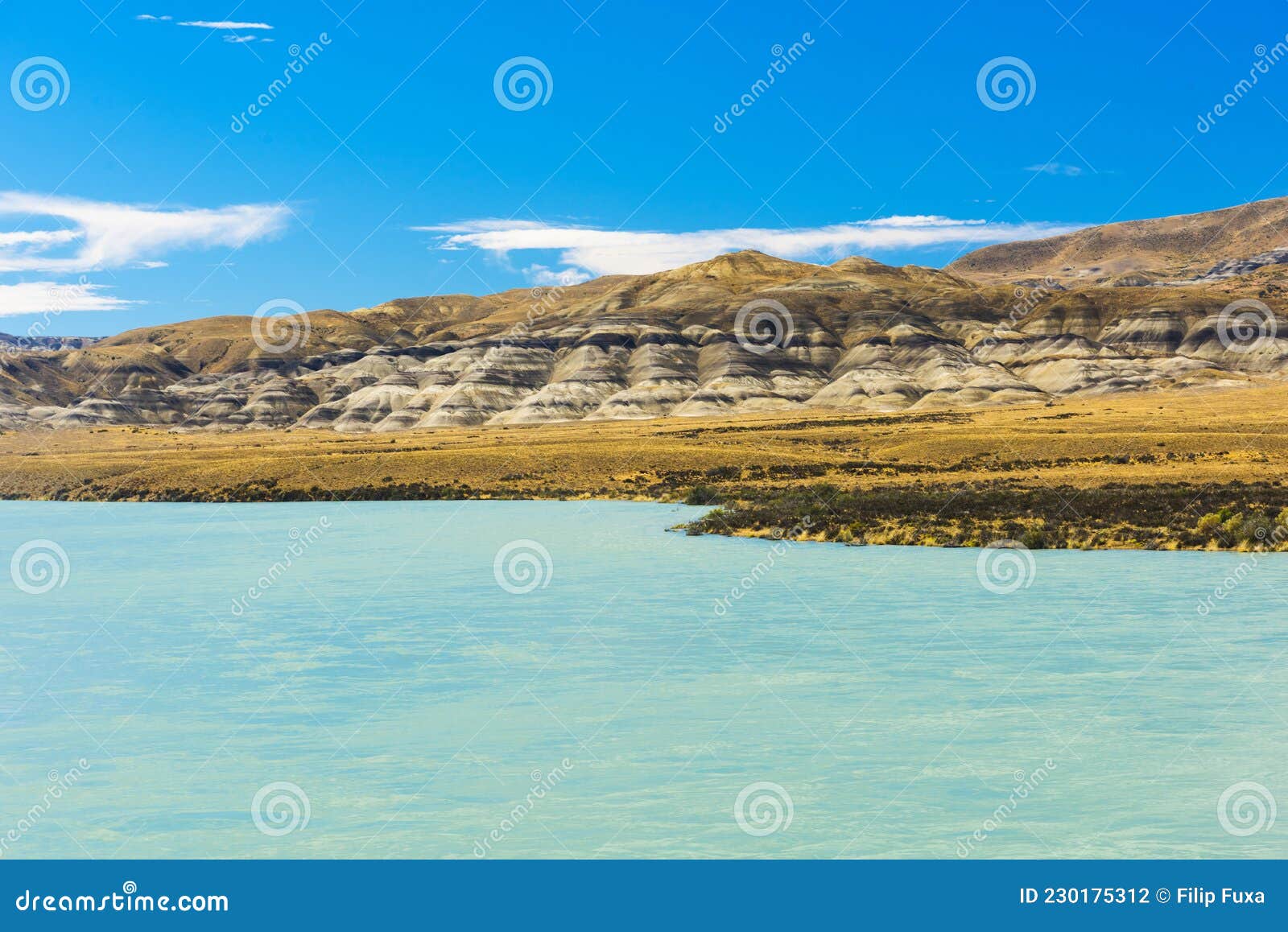 hills along river la leona in argentina