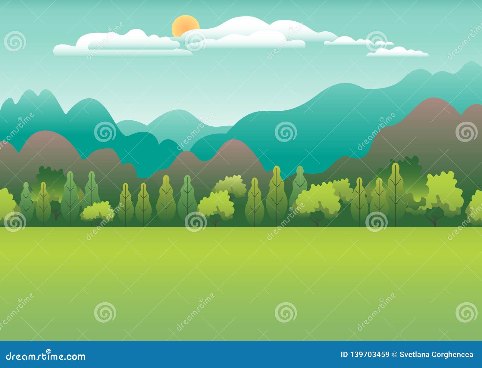 Hills and Mountains Landscape in Flat Style Design. Valley Background ...