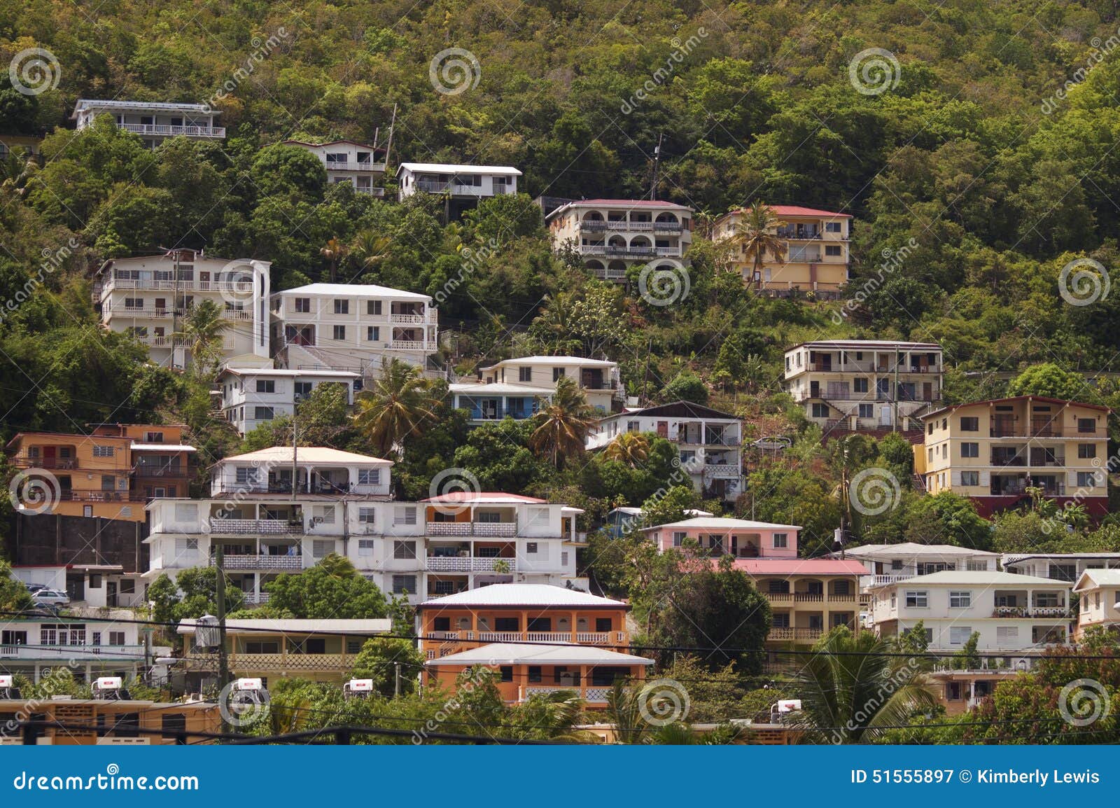 Hillside with Houses in St.Thomas, VI. Stock Image Image of