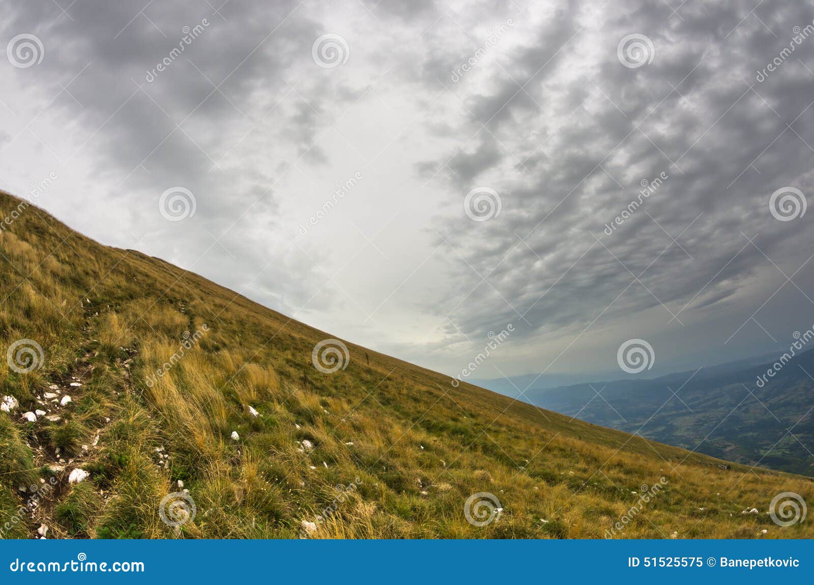 hillside with trekking path to trem peak at suva planina mountain