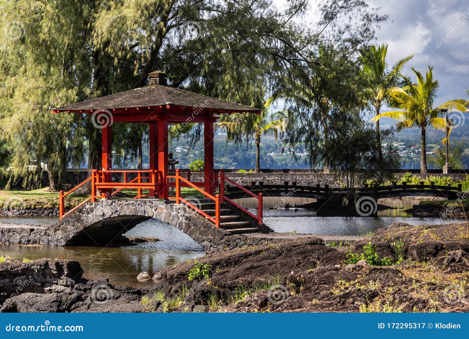 Closeup Of Japanese Covered Bridge At Liliuokalani Gardens In Hilo