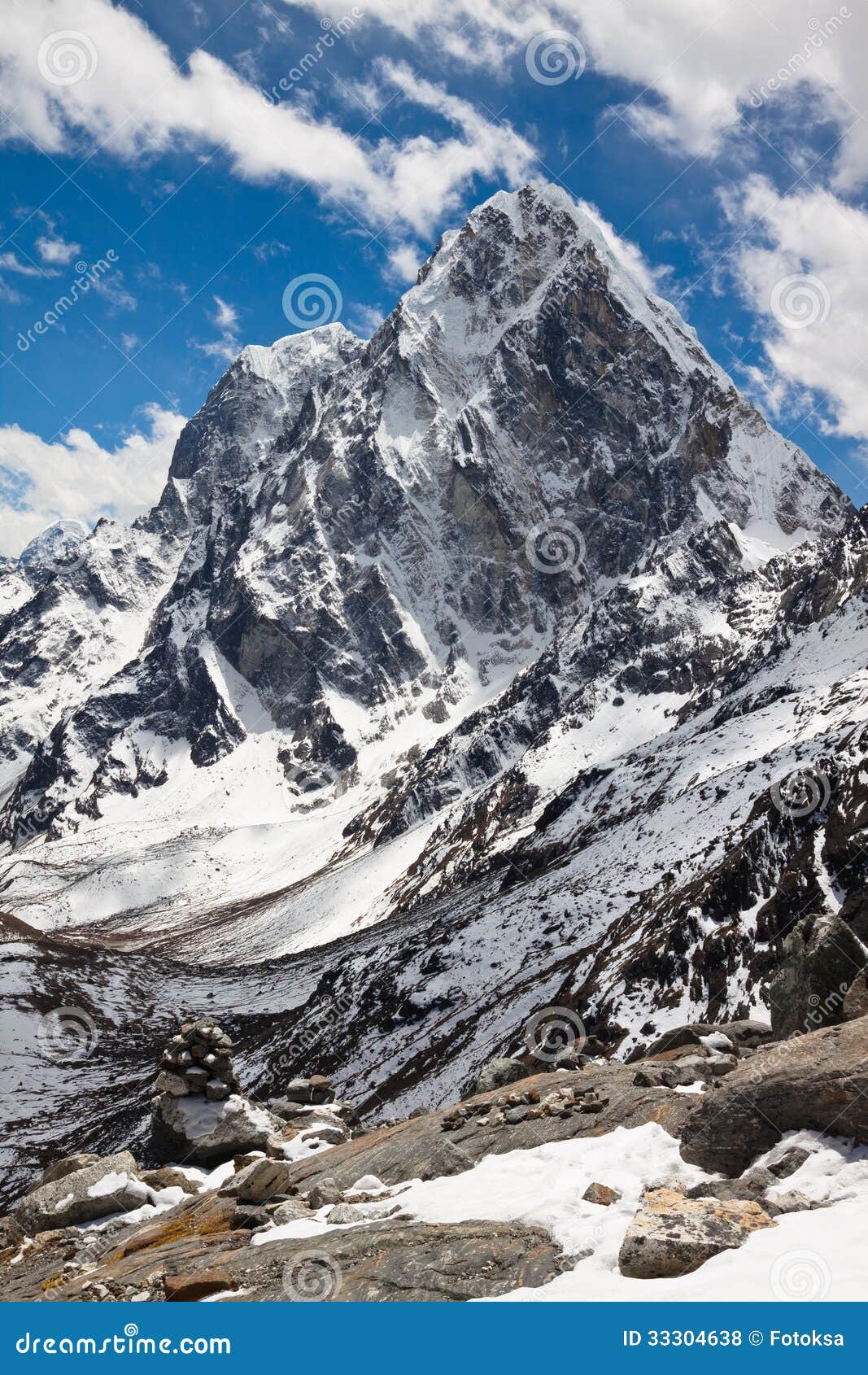 himalayan mountains cholatse and tabuche peak on a sunny day. ne