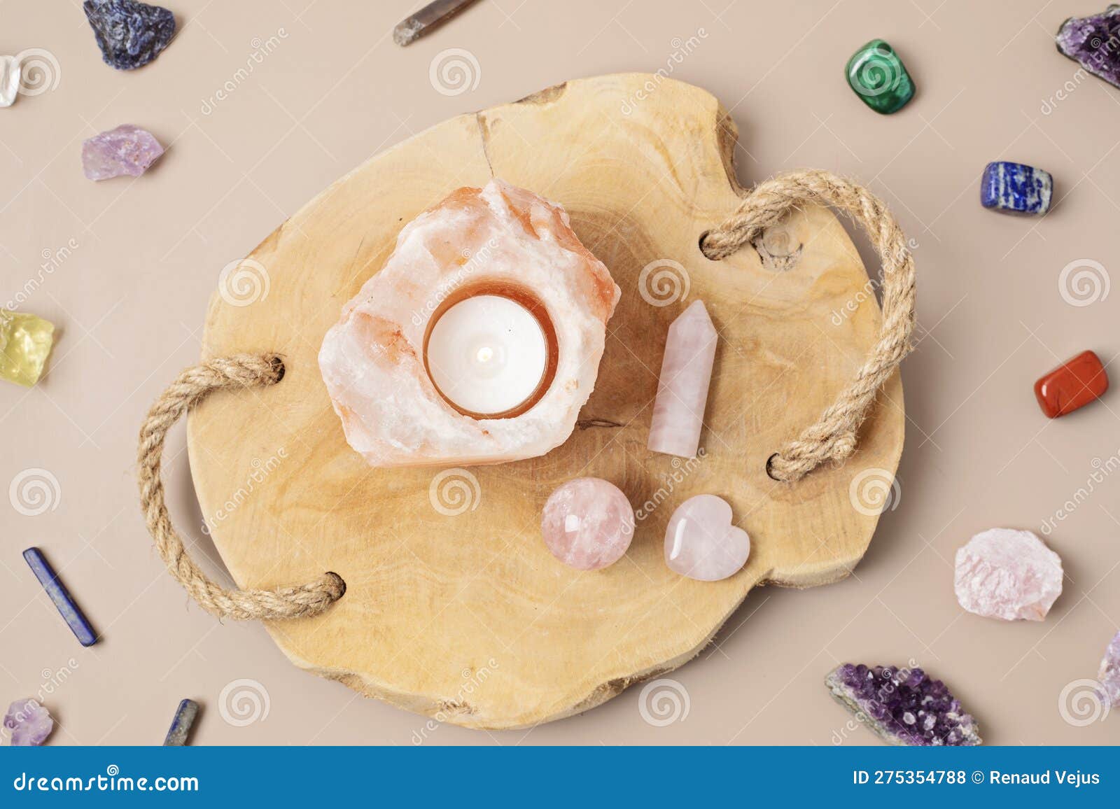 Himalayan Rock Salt Candle Holder and Gemstones. Balance Energy Flow, Purifying the Air
