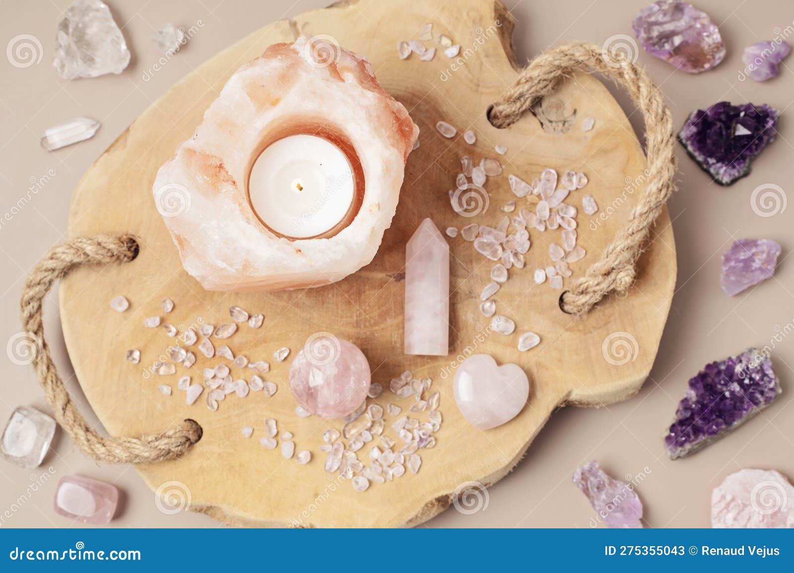 Himalayan Rock Salt Candle Holder and Gemstones. Balance Energy Flow, Purifying the Air