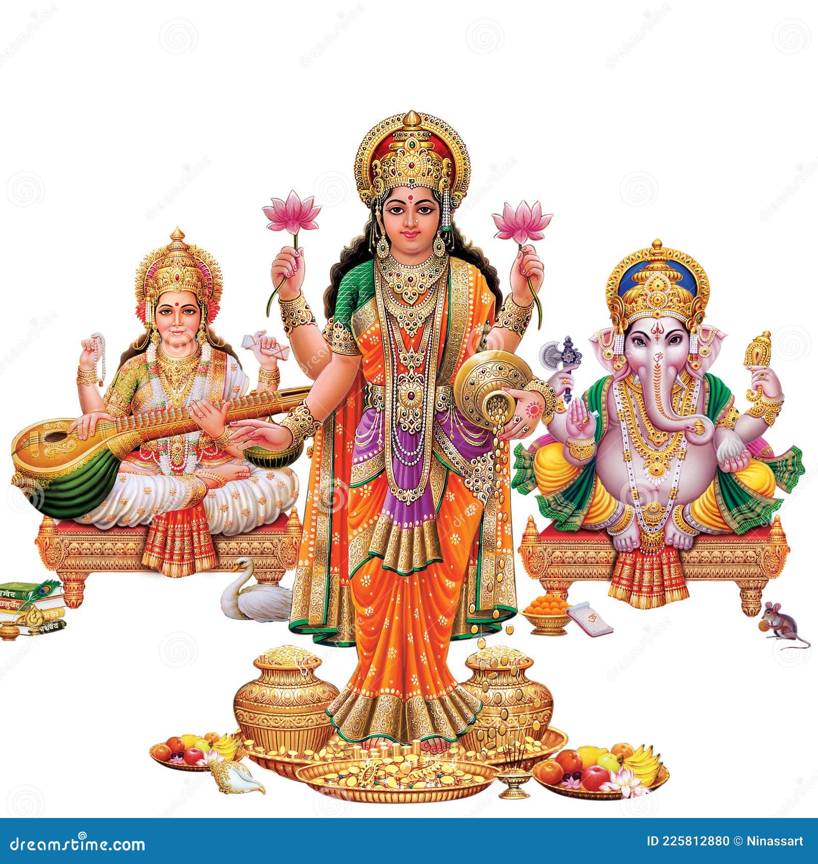 Indian Goddess Laskmi Ganesha Saraswati Digital Paining Stock Illustration  - Illustration of lakshmi, culture: 225812880