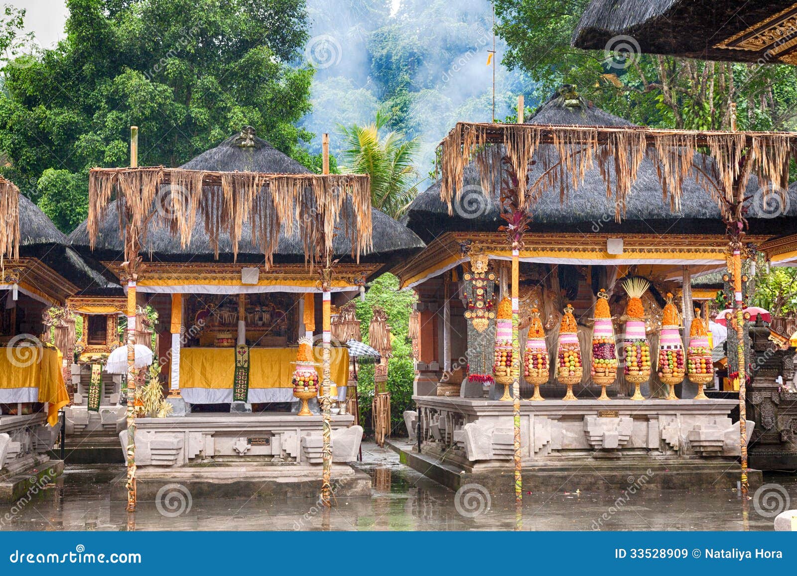 Hindu Food Offering in a Tampak Siring Temple, Bali Stock Image - Image