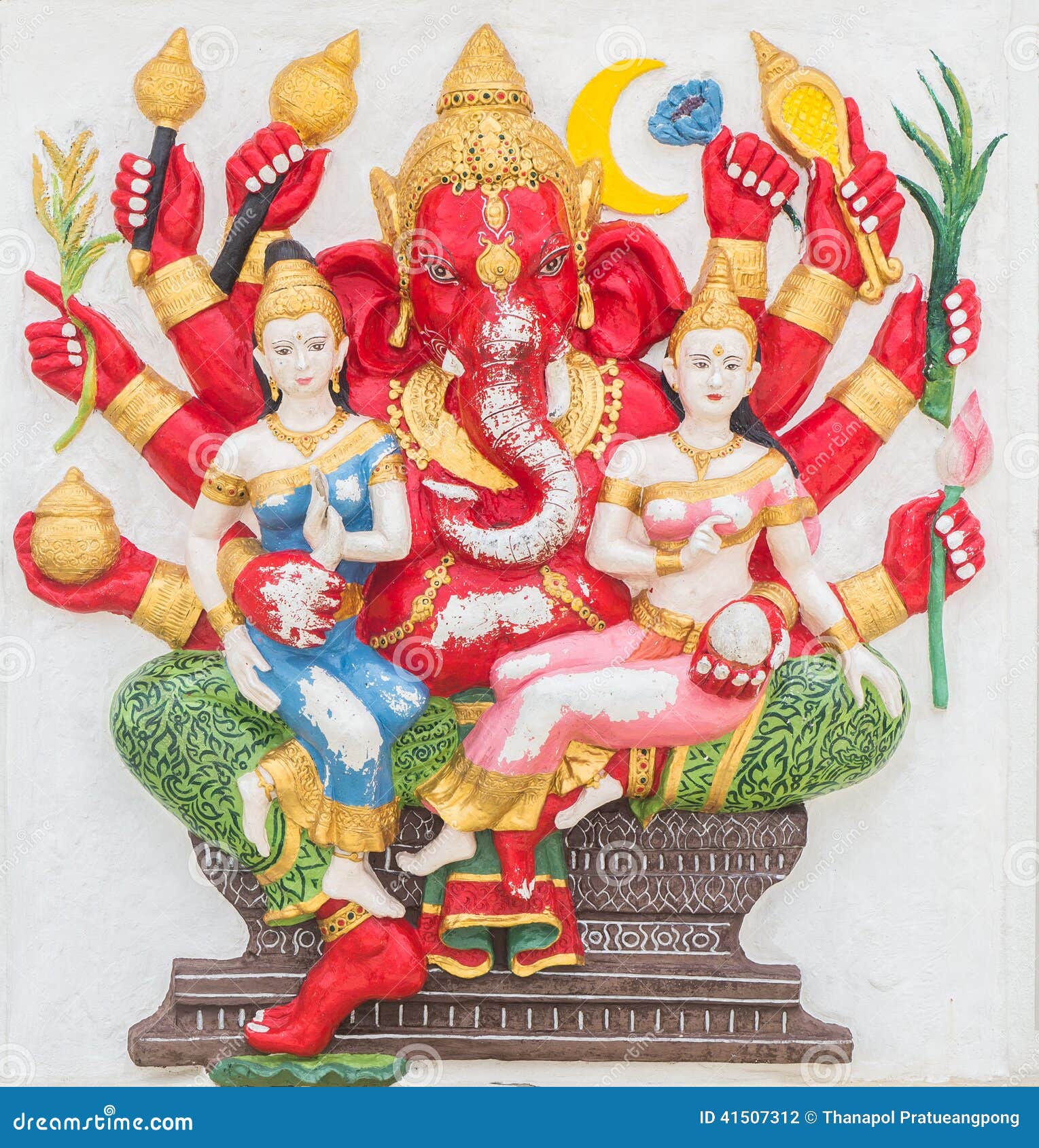 Hindu God,Ganesh, Art On The Temple Wall.dng Stock Photo - Image of