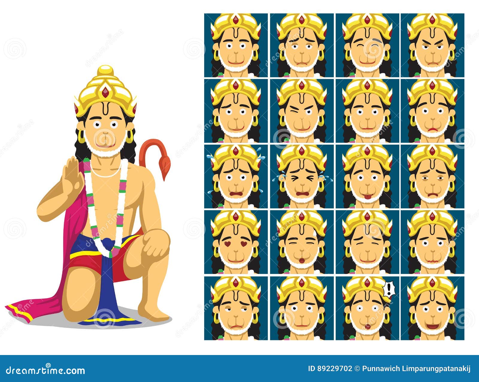 Hindu God Hanuman Cartoon Emotion Faces Vector Illustration Stock Vector -  Illustration of legend, happy: 89229702