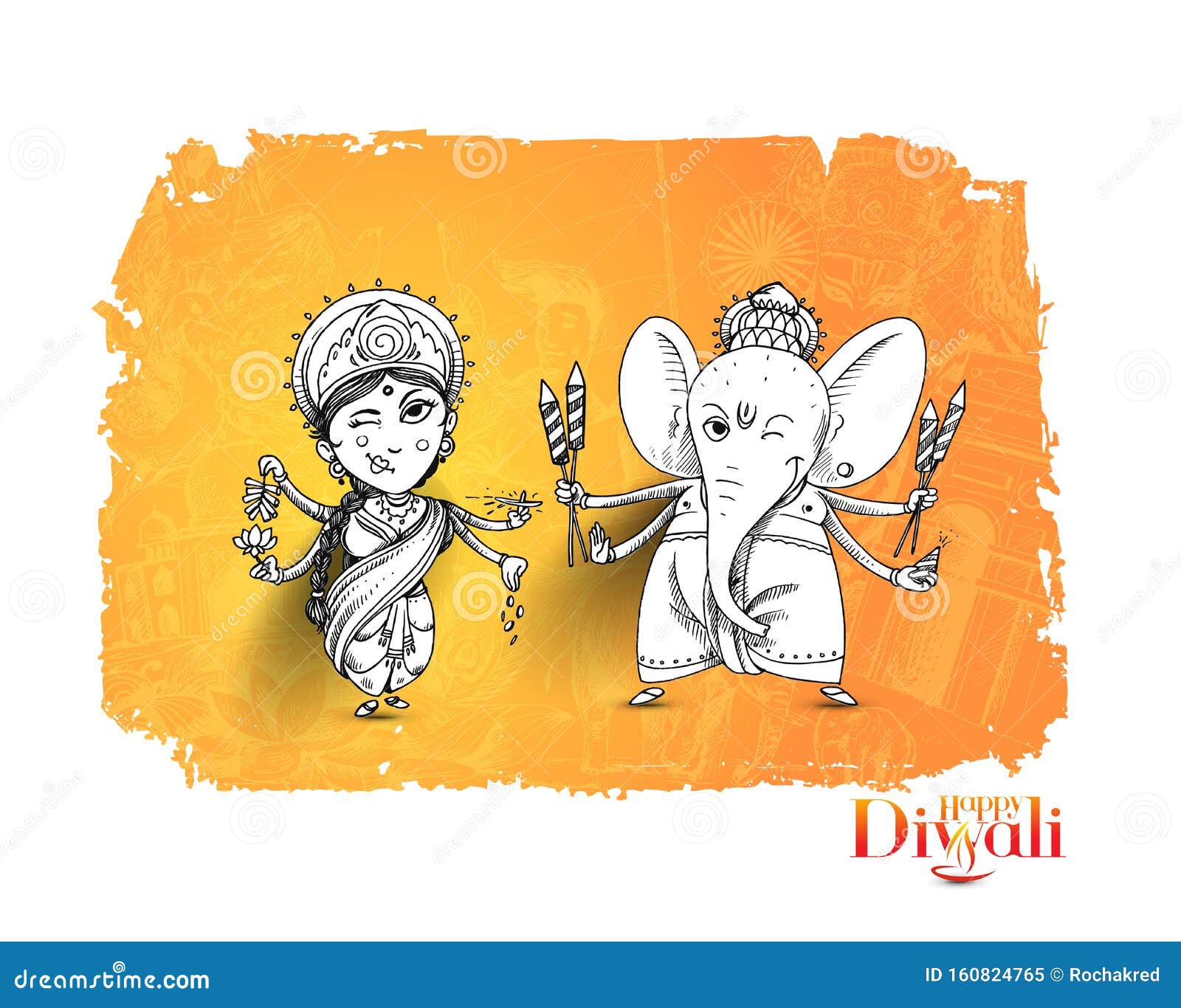 Hindu God Laxmi Ganesh at Diwali Festival Stock Vector - Illustration of  graphic, cartoon: 160824765