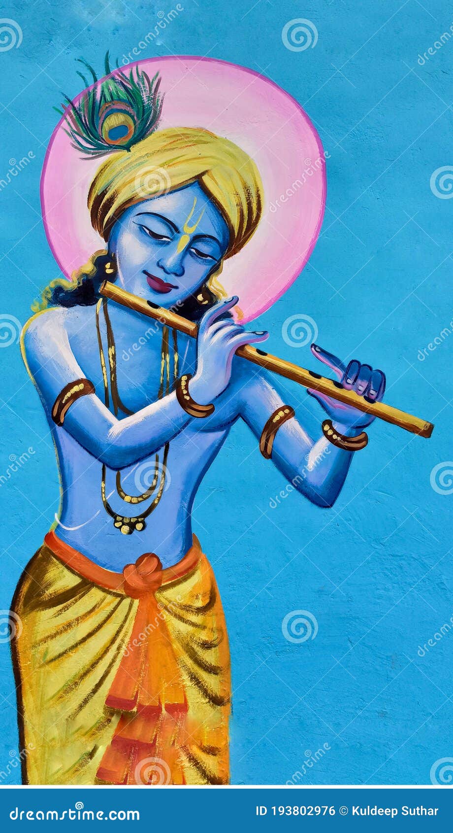 Hindu Lord Krishna Playing the Flute Painting Stock Photo - Image ...