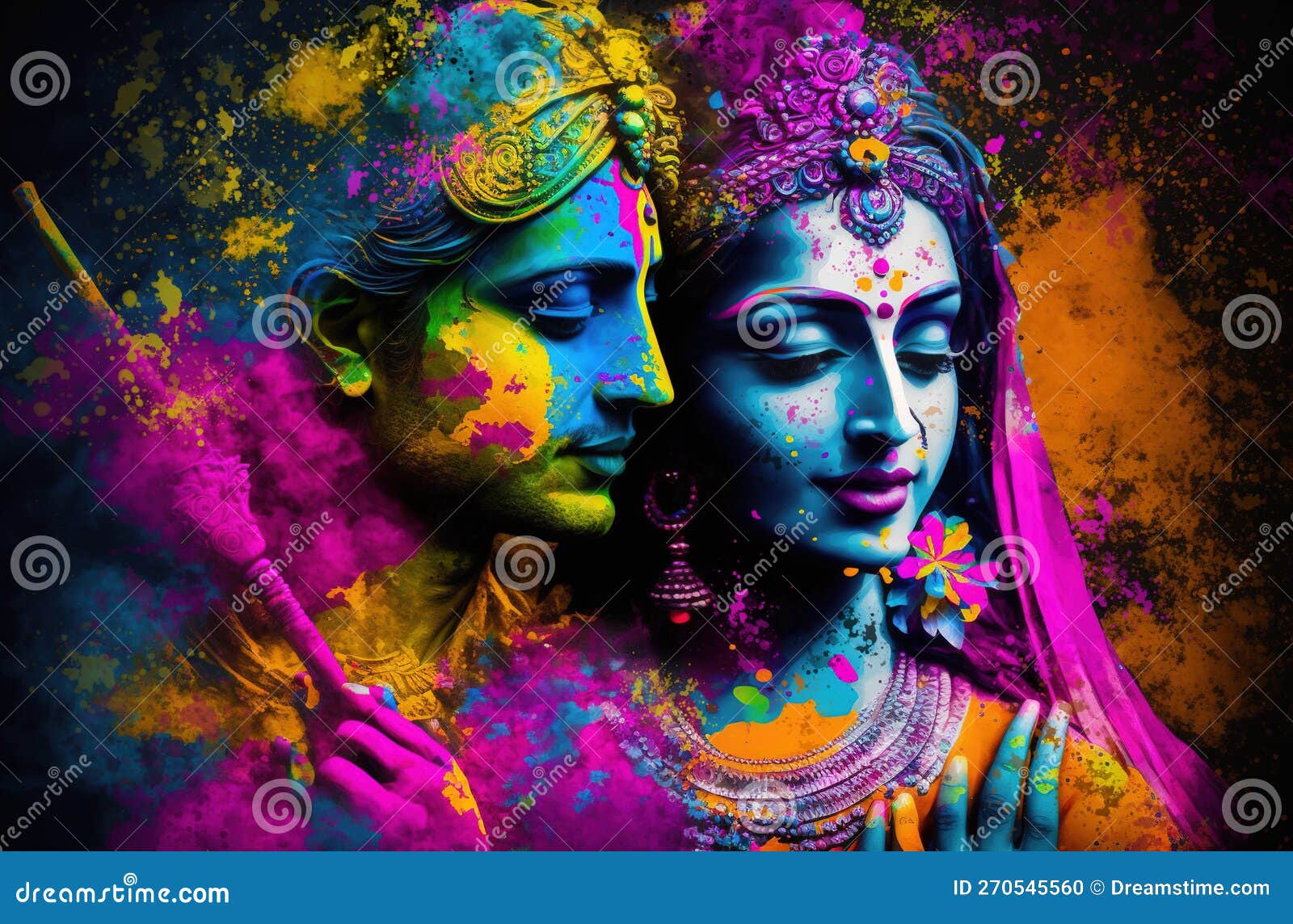 Hindu Mythological Couple Krishna and Radha Playing Holi Festival ...