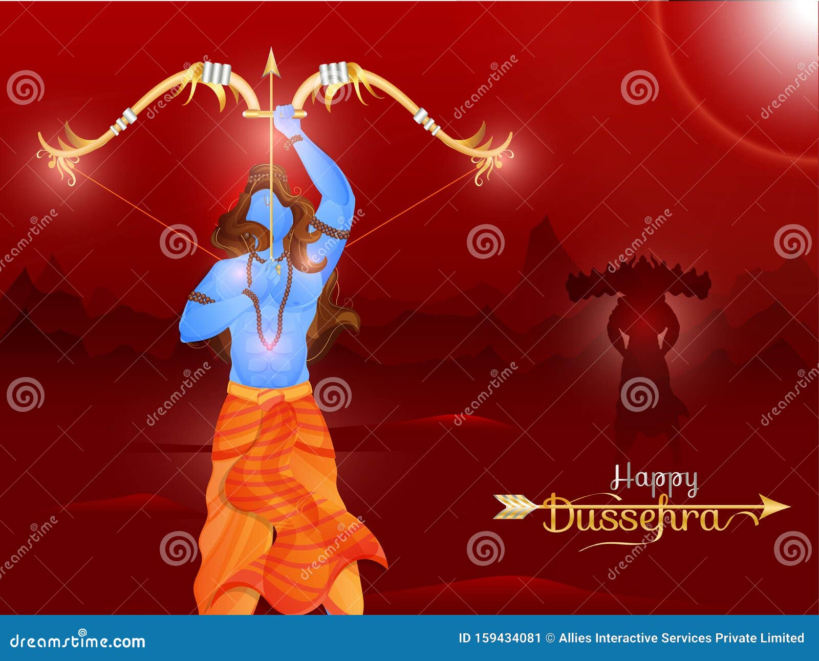 Hindu Mythology Lord Rama Killing Ravana on Red Mountain Sunshine Background  for Happy Dussehra. Stock Illustration - Illustration of background, holy:  159434081