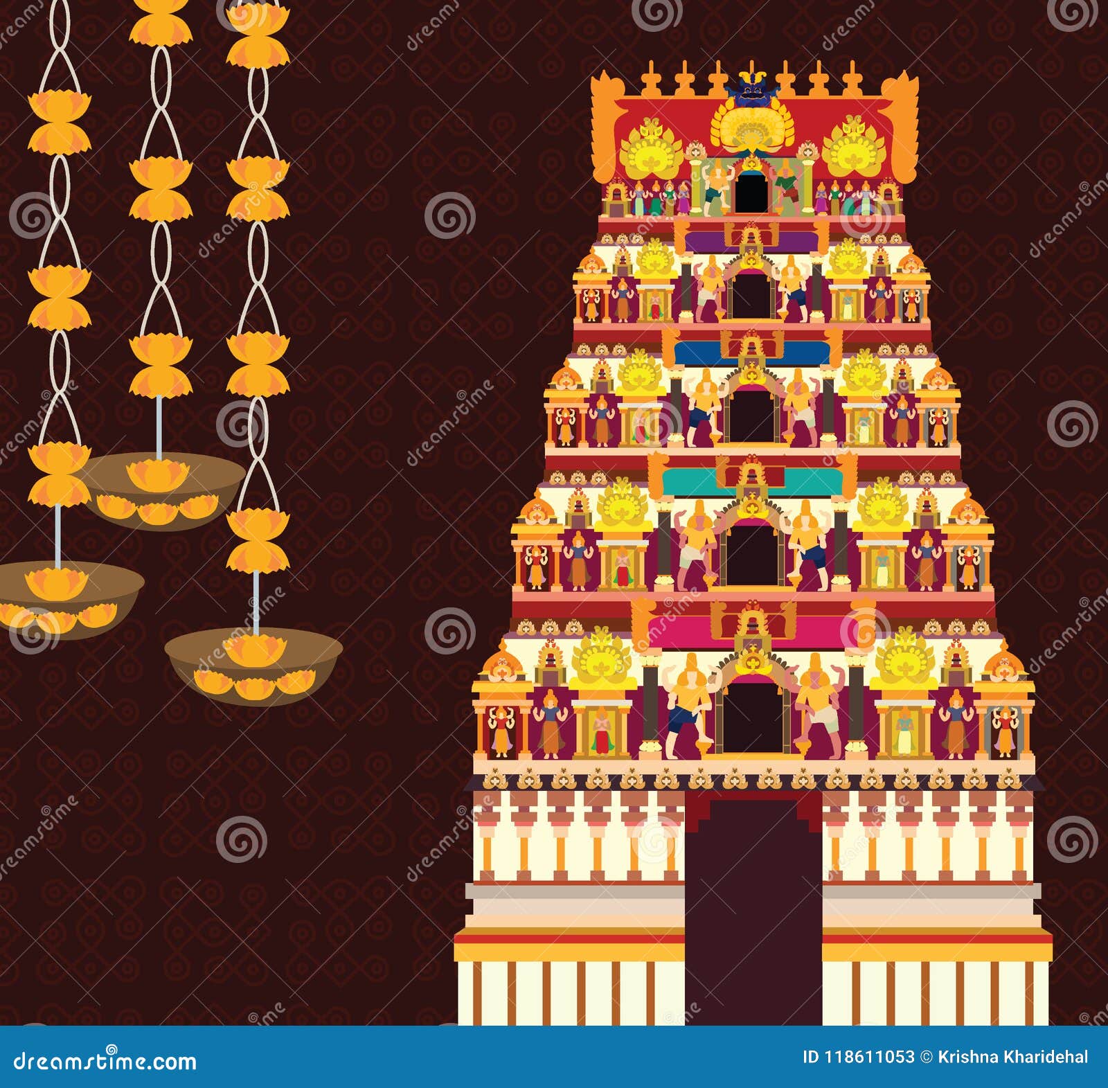 Hindu Temple on Pattern Background Stock Vector - Illustration of hindu,  holiday: 118611053