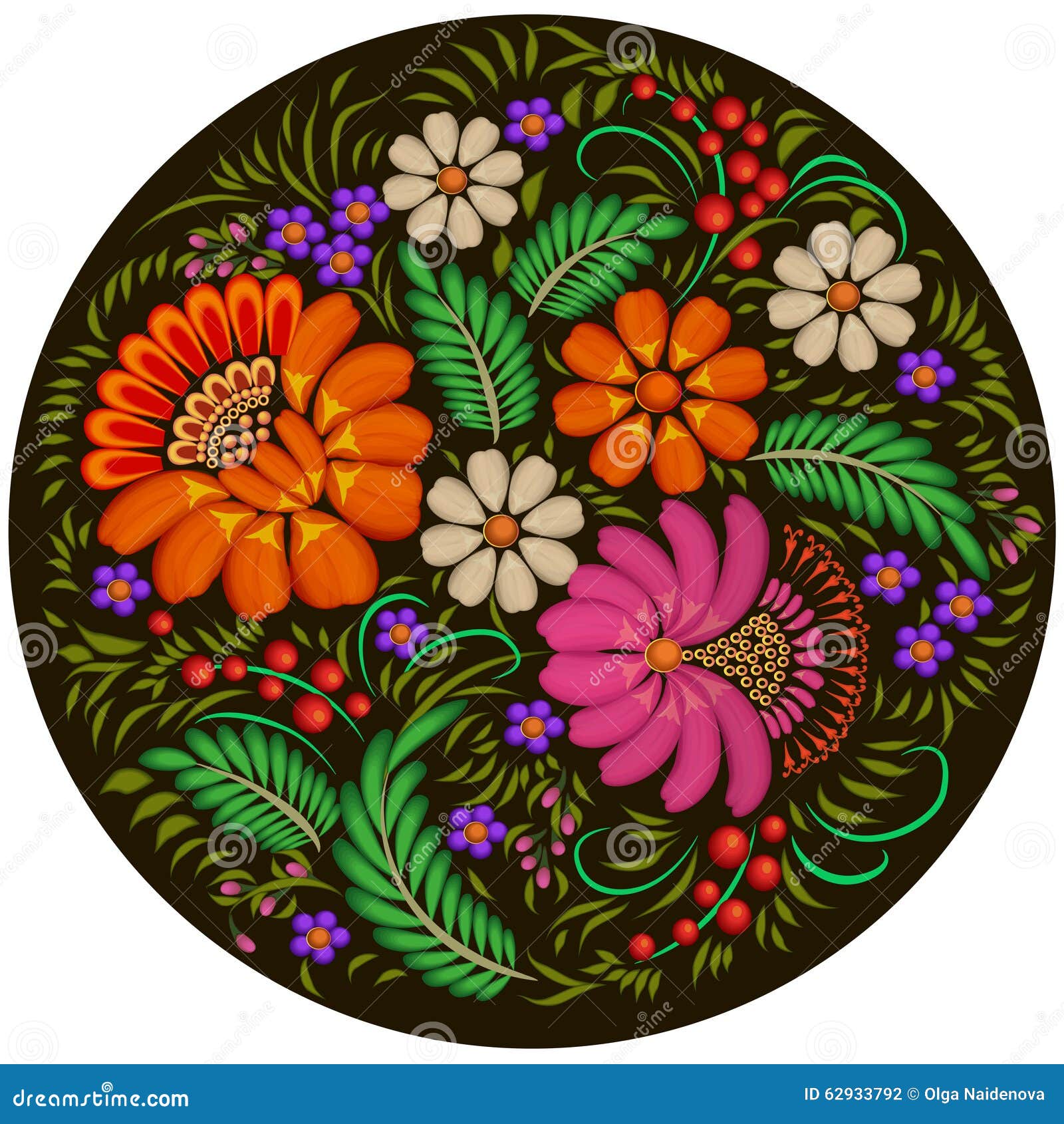 Hintergrund Gemalt Mit Blumen Und Beeren In Einem Kreis