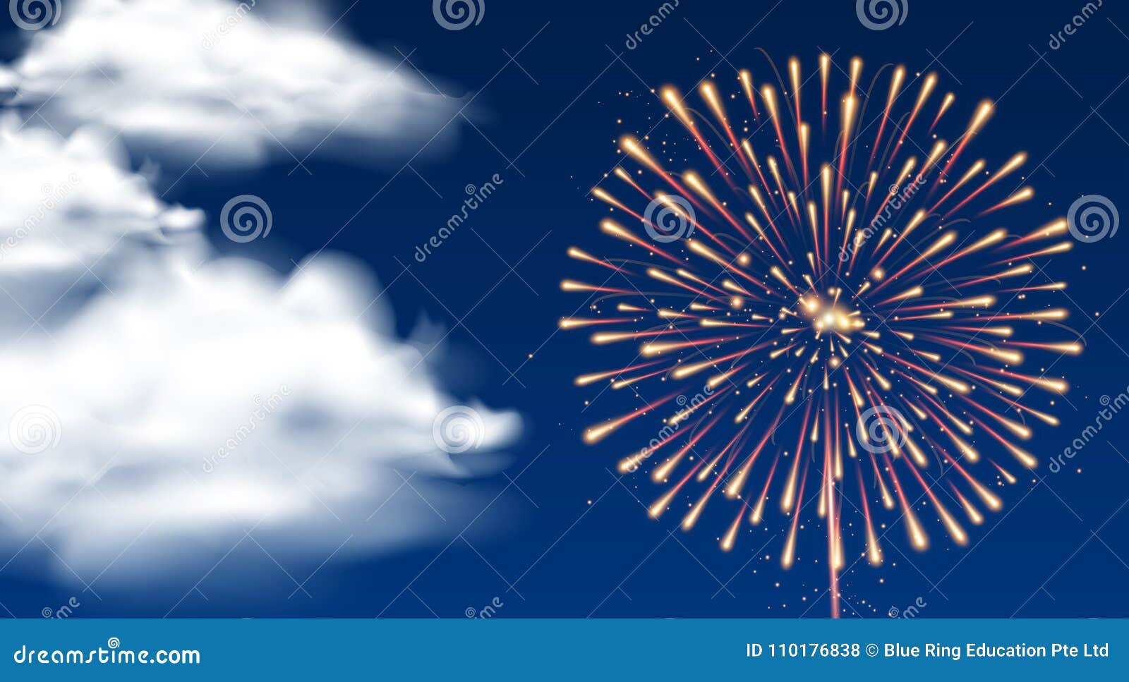 Hintergrund Mit Feuerwerk Im Bewolkten Himmel Vektor Abbildung Illustration Von Zeichnung Stern 110176838