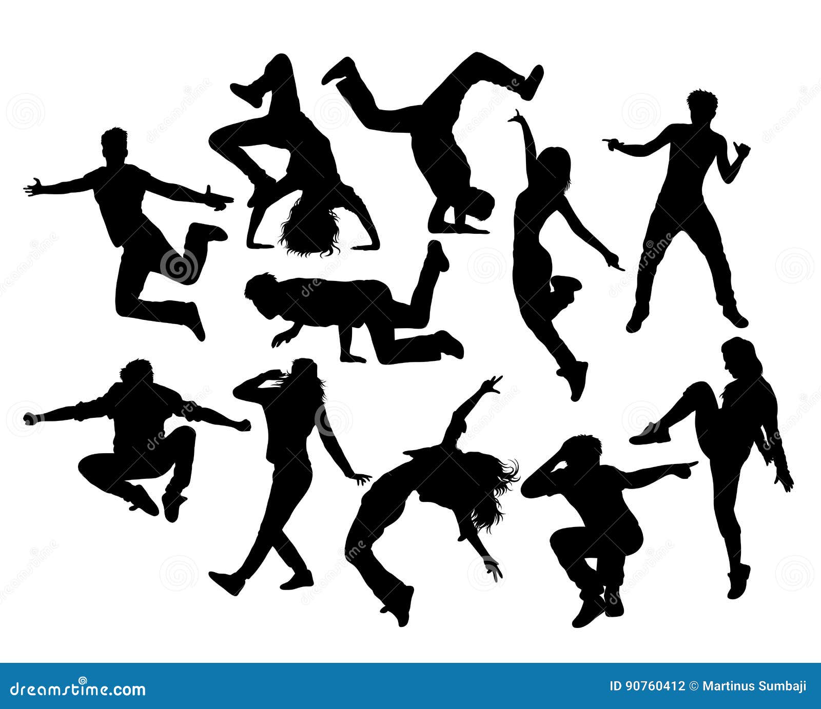 hip hop dancer, male and female action and activity silhouettes