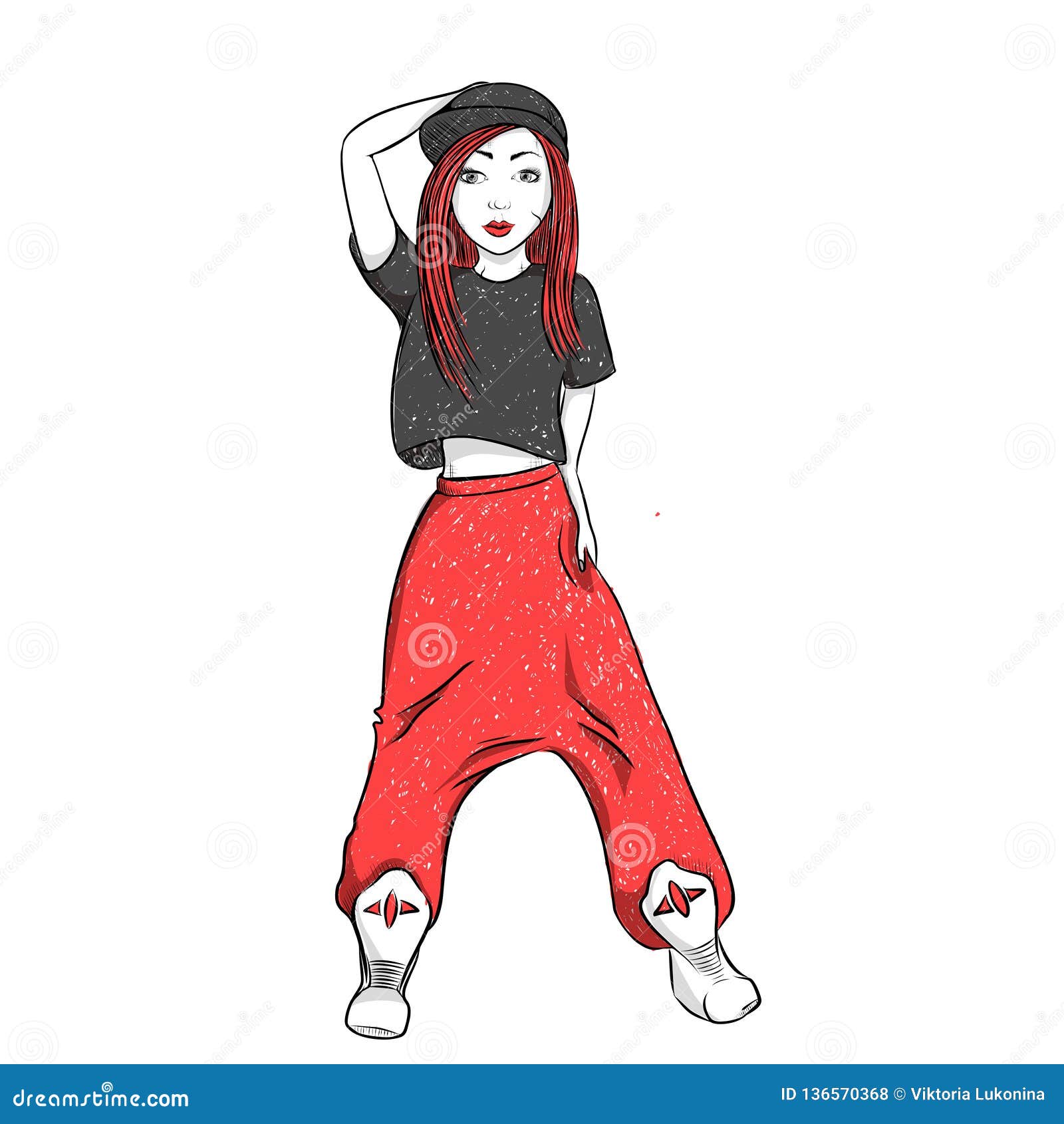 Hip Hop Dancing Girl Pretty Young Urban Rap Girl Vector