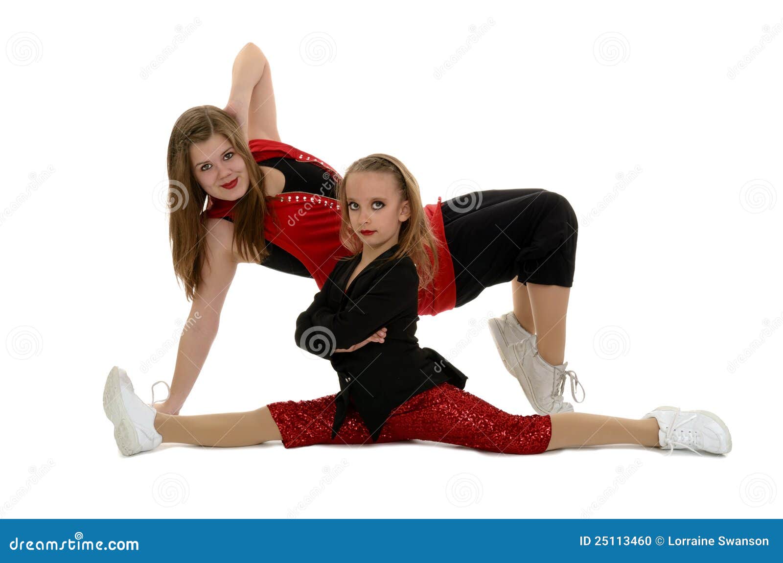 Two modern ballet dancers in black and red bodysuit, studio Stock Photo -  Alamy