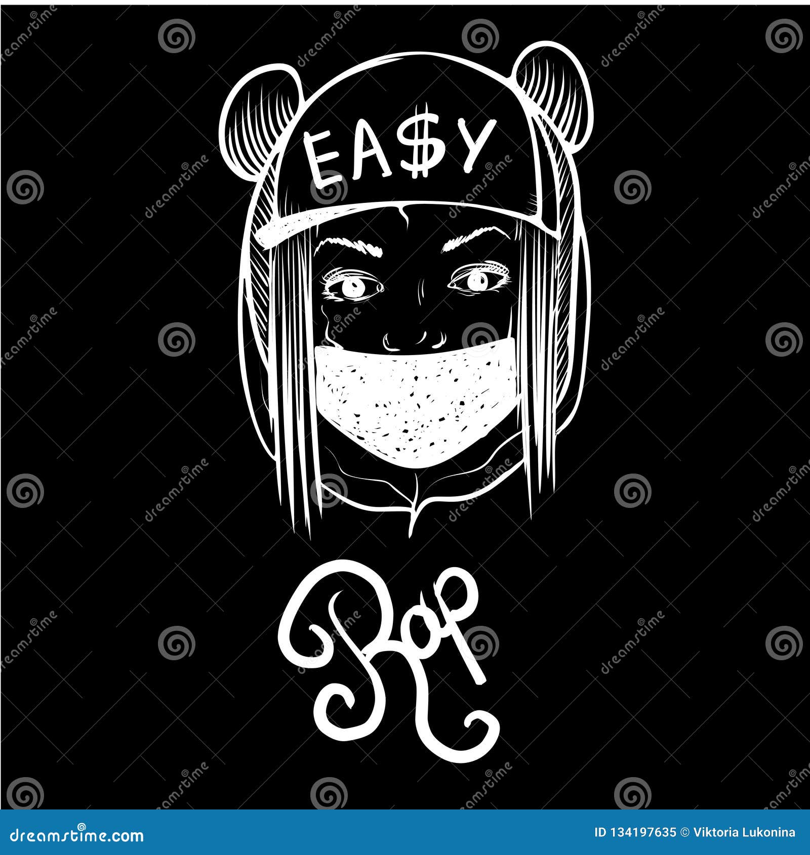 Hip Hop Music Girl. Pretty Young Urban Rap Girl. Lady Vector Artwork.  Doodle Art Isolated on Black Background. Face Stock Vector - Illustration  of person, head: 134197635