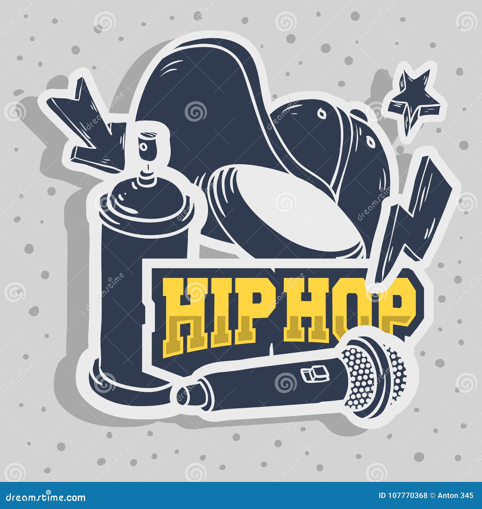 Hip Hop Stickers Design With Baseball Hat Snapback Flexfit Mic