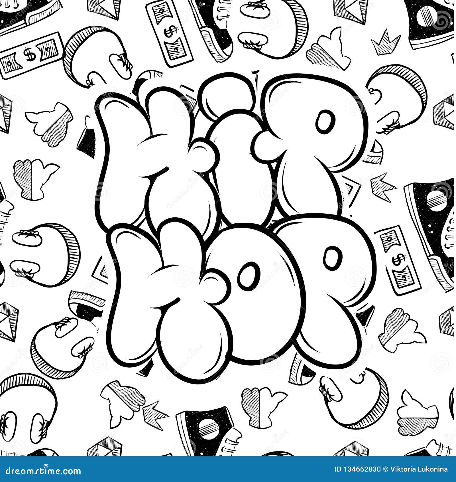 Hip Hop Music Party Illustration in Graffiti Style, Lettering Logo ...