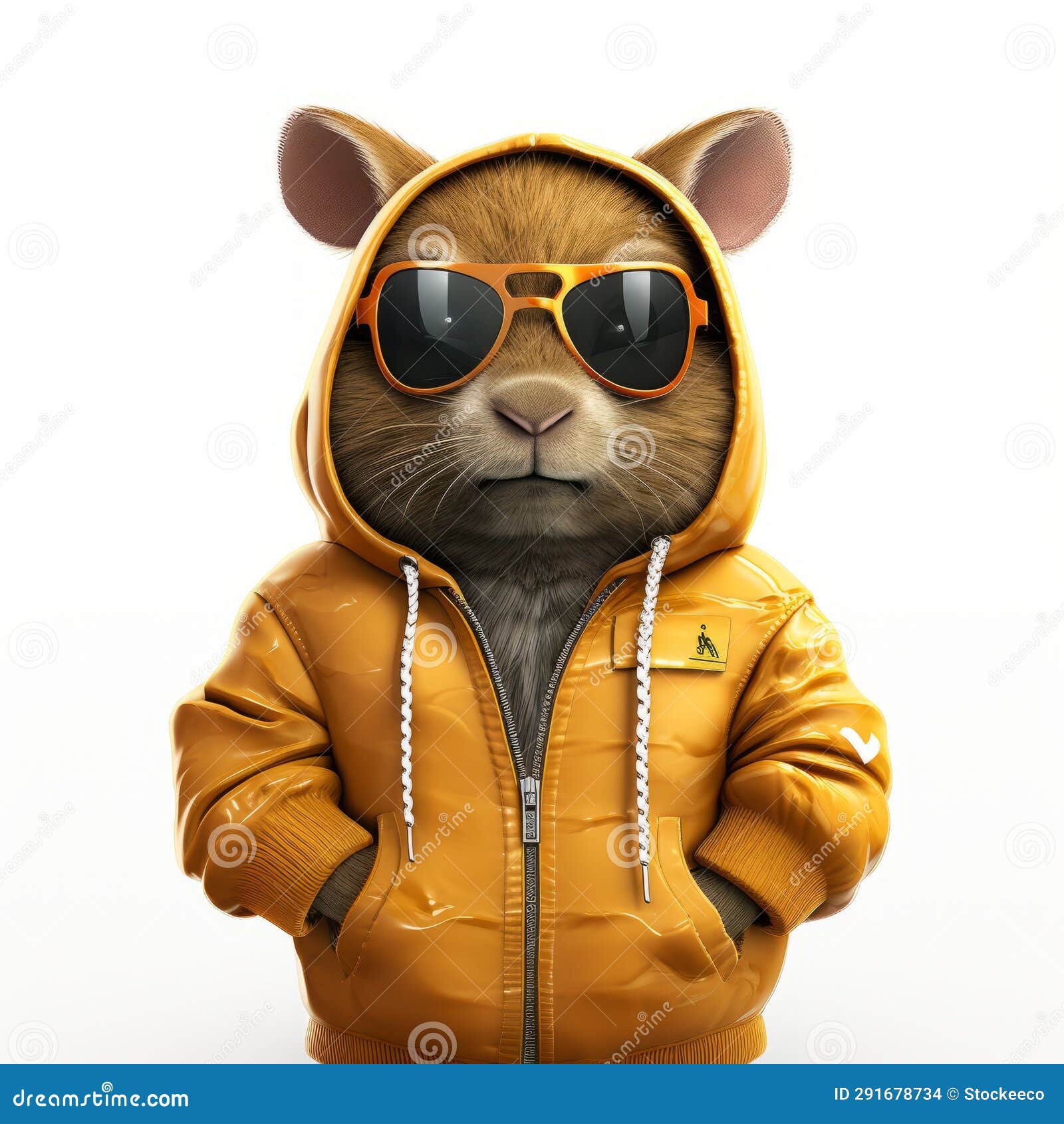 hip-hop yellow-toothed cavy: realistic 3d rendering of a stylish rat