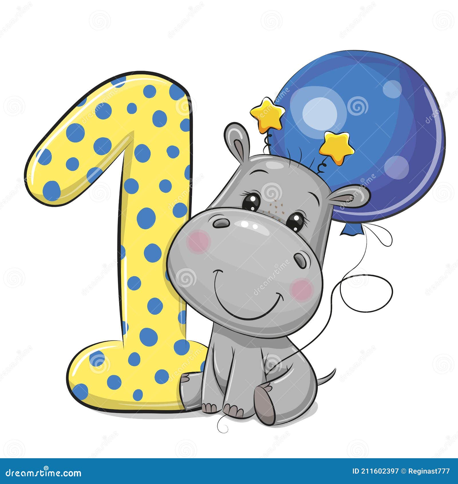 Hipopótamo Y Número Uno Aislados En Un Fondo Blanco Ilustración del Vector  - Ilustración de sonriente, celebraciones: 211602397