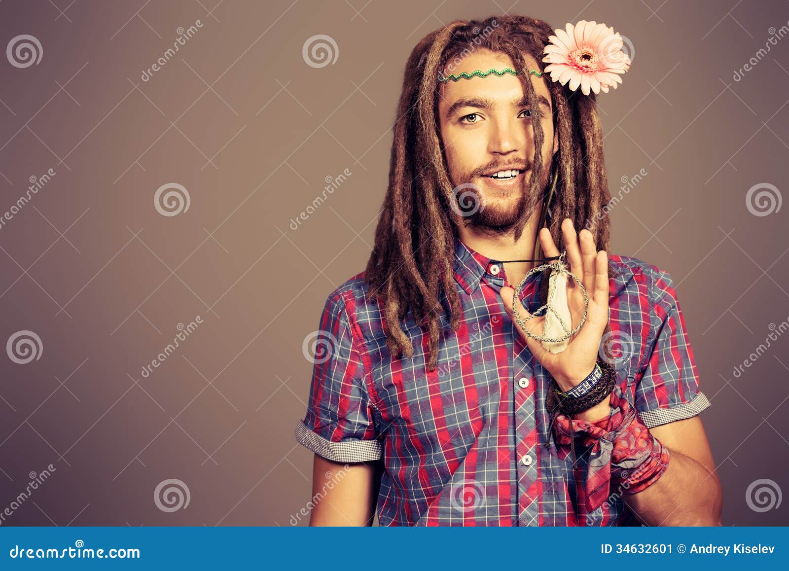 Lexica - Handsome man retro America style 1970-1990, hippie