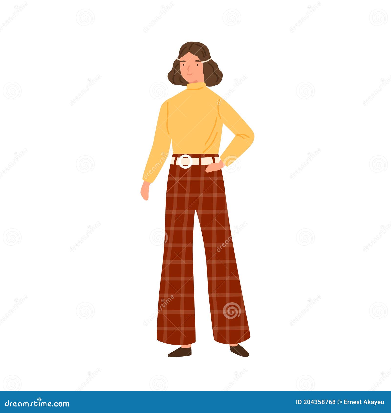 Hippie De Ropa De Mujer Joven Que Conduce Al Estilo De La Década 70s. Personaje Pantalones Designados Por Medio De Luces Retro Ilustración del Vector - Ilustración de estilo, accesorios: 204358768