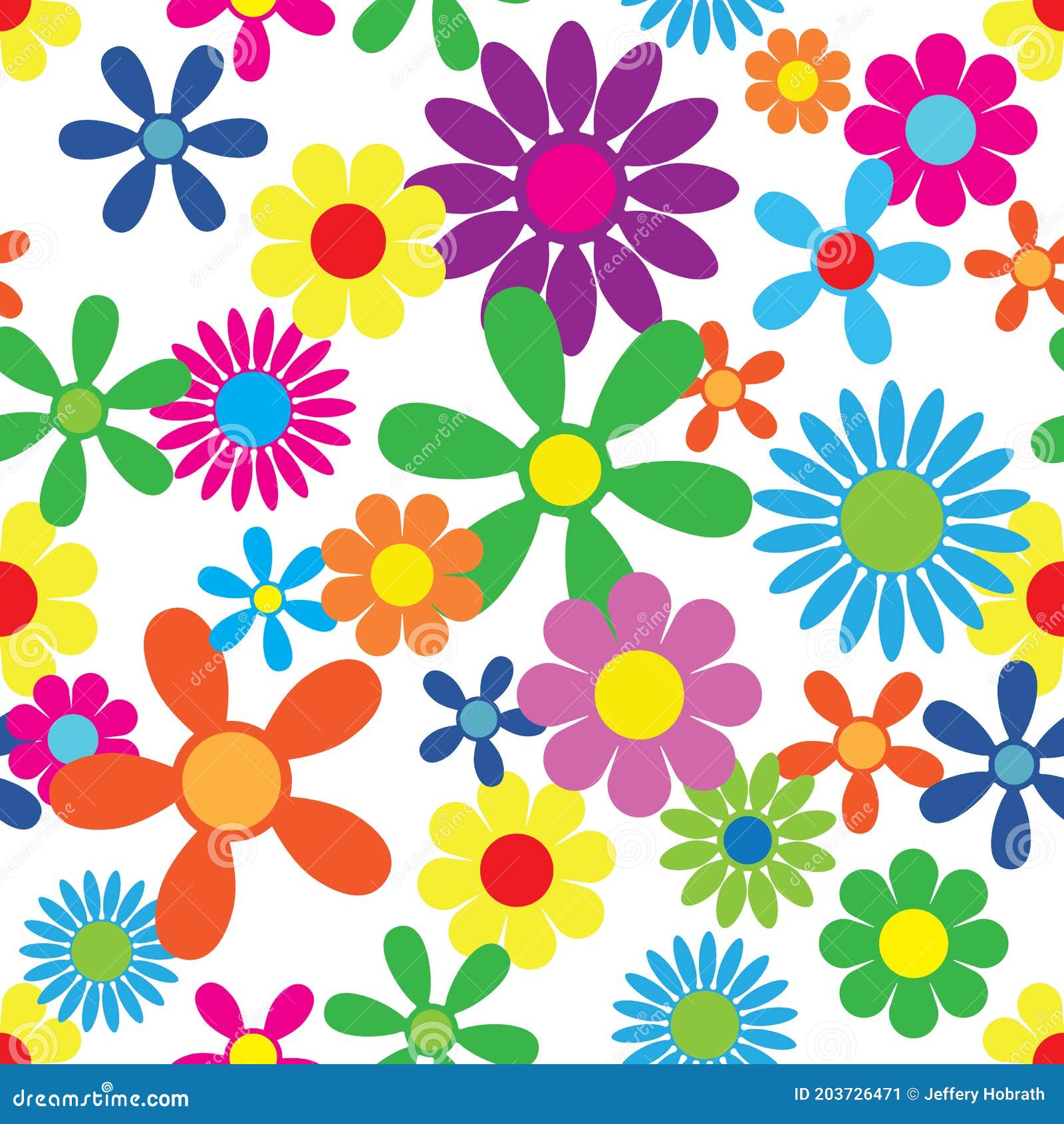 hippie flowers seamless repeating pattern  