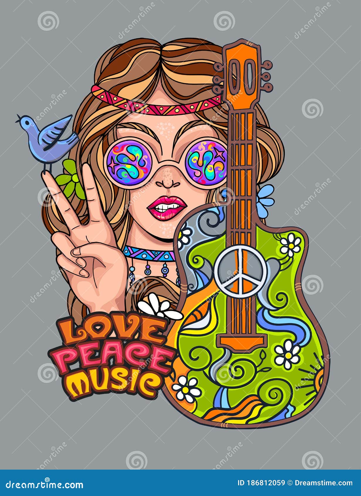 Hippie girl poster stock vector. Illustration of musical - 186812059