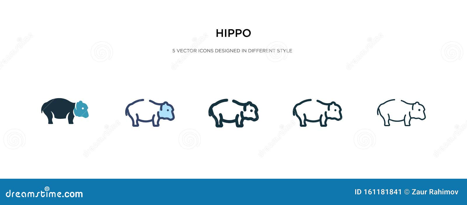 hippo icon in different style  . two colored and black hippo  icons ed in filled, outline, line and