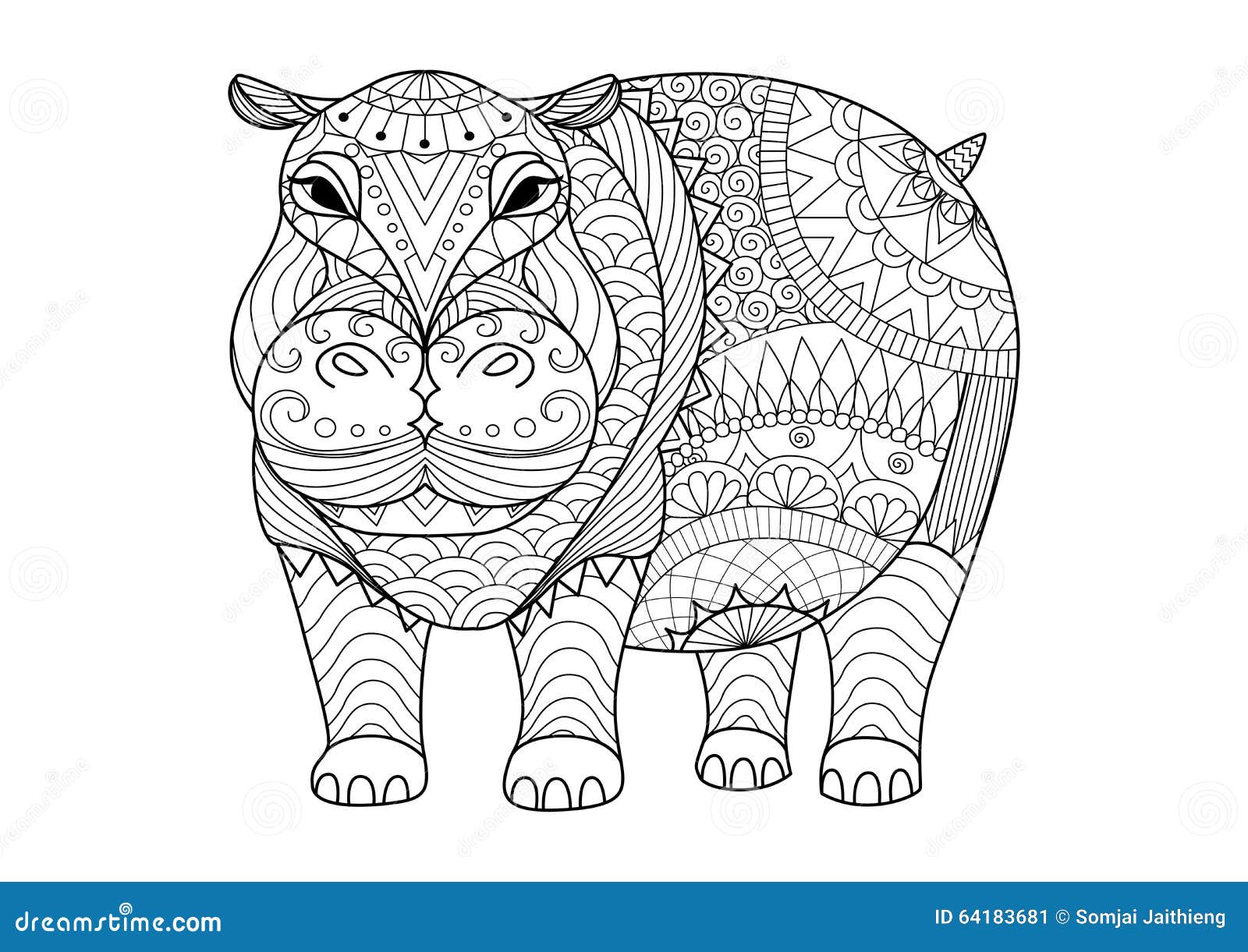 Hippopotame tiré par la main de zentangle pour livre de coloriage pour l adulte le tatouage la conception de chemise et d autre