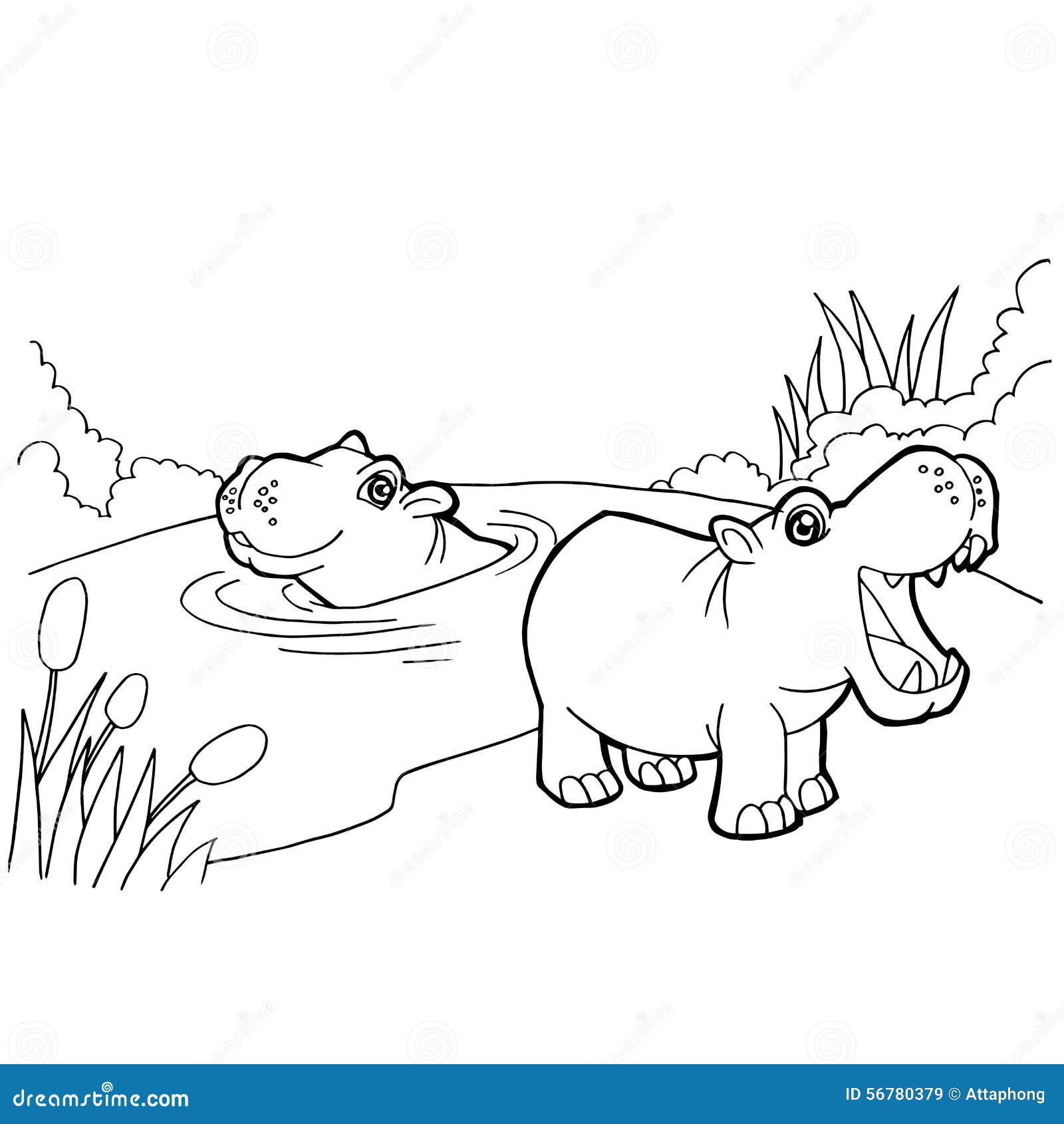 Hippopotamus Cartoon Coloring Pages Vector Stock Image Royalty Free Download