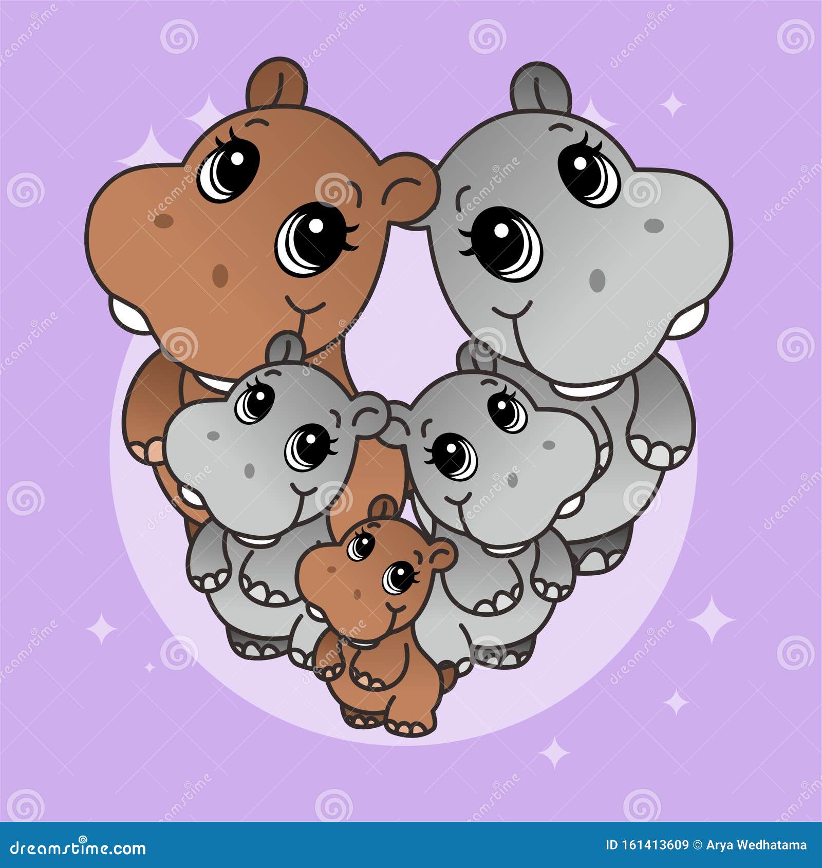 Hippopotamus Family, Cute Cartoon Funny Character, Flat Design Stock  Illustration - Illustration of color, character: 161413609